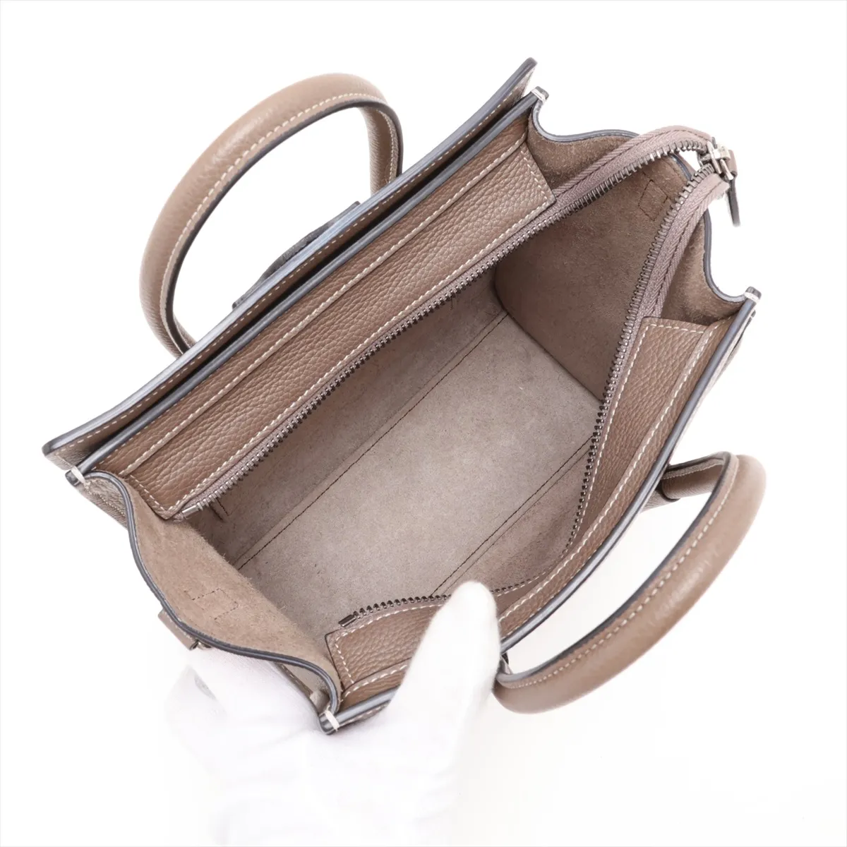 Luggage Nano Shopper Leather 2-Way Handbag, Greige — view 8