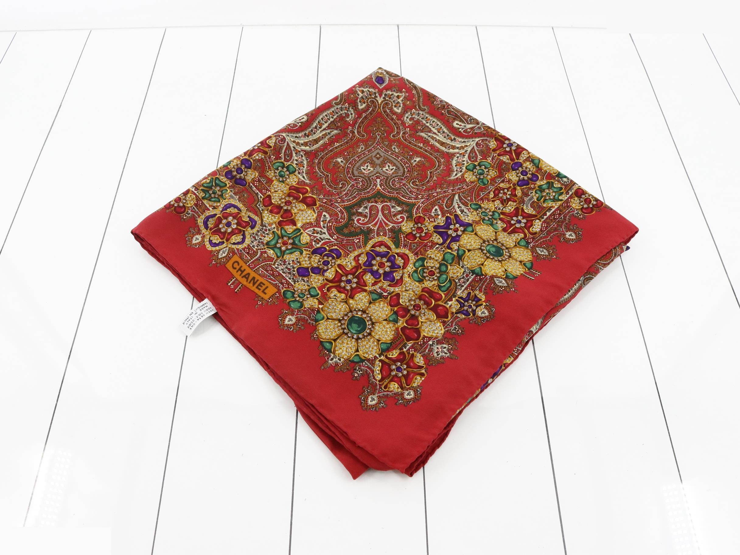 Vintage, extra-large silk scarf with accessory pattern and tag.