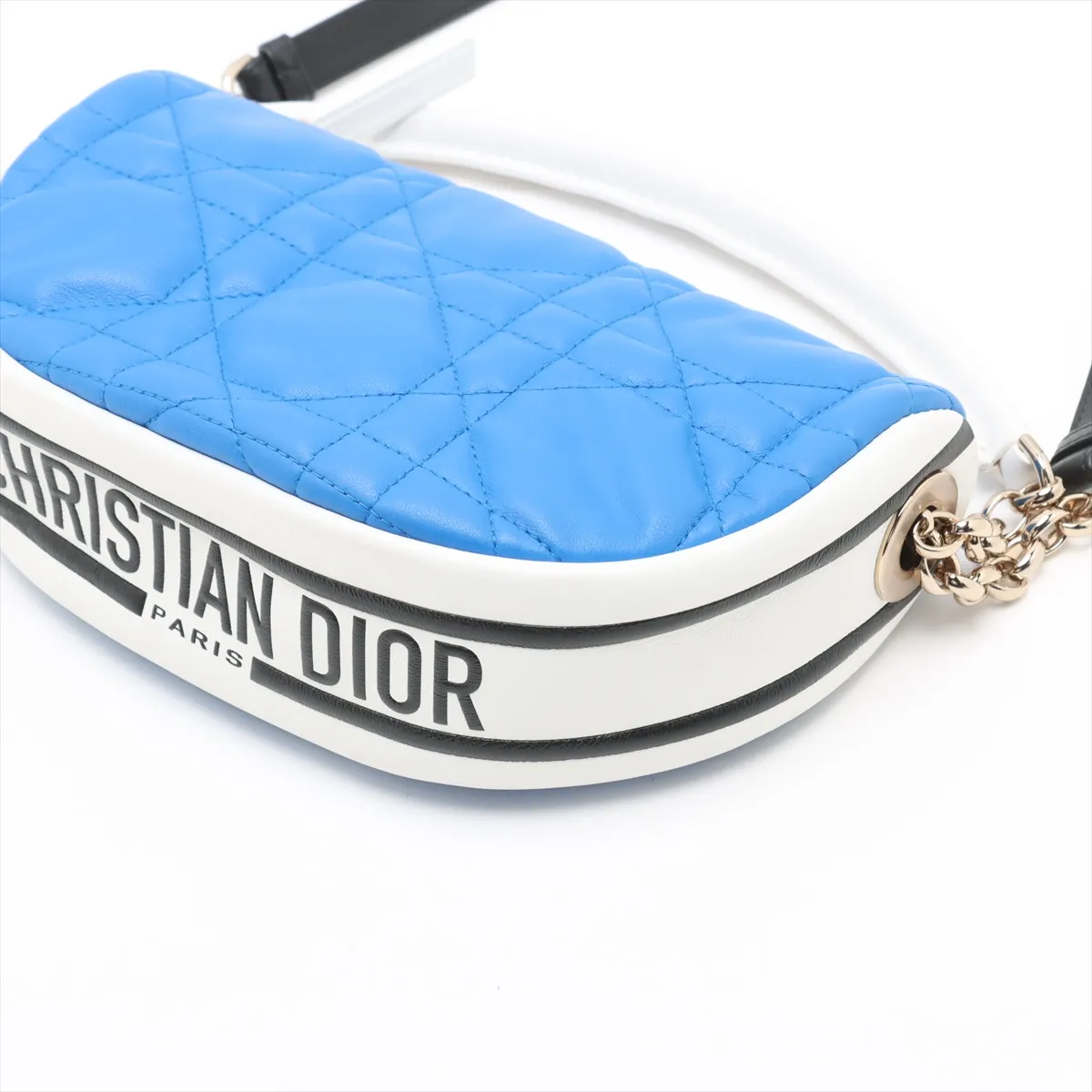 Cannage Dior Vibe Leather 2WAY Shoulder Bag Blue x White — view 3
