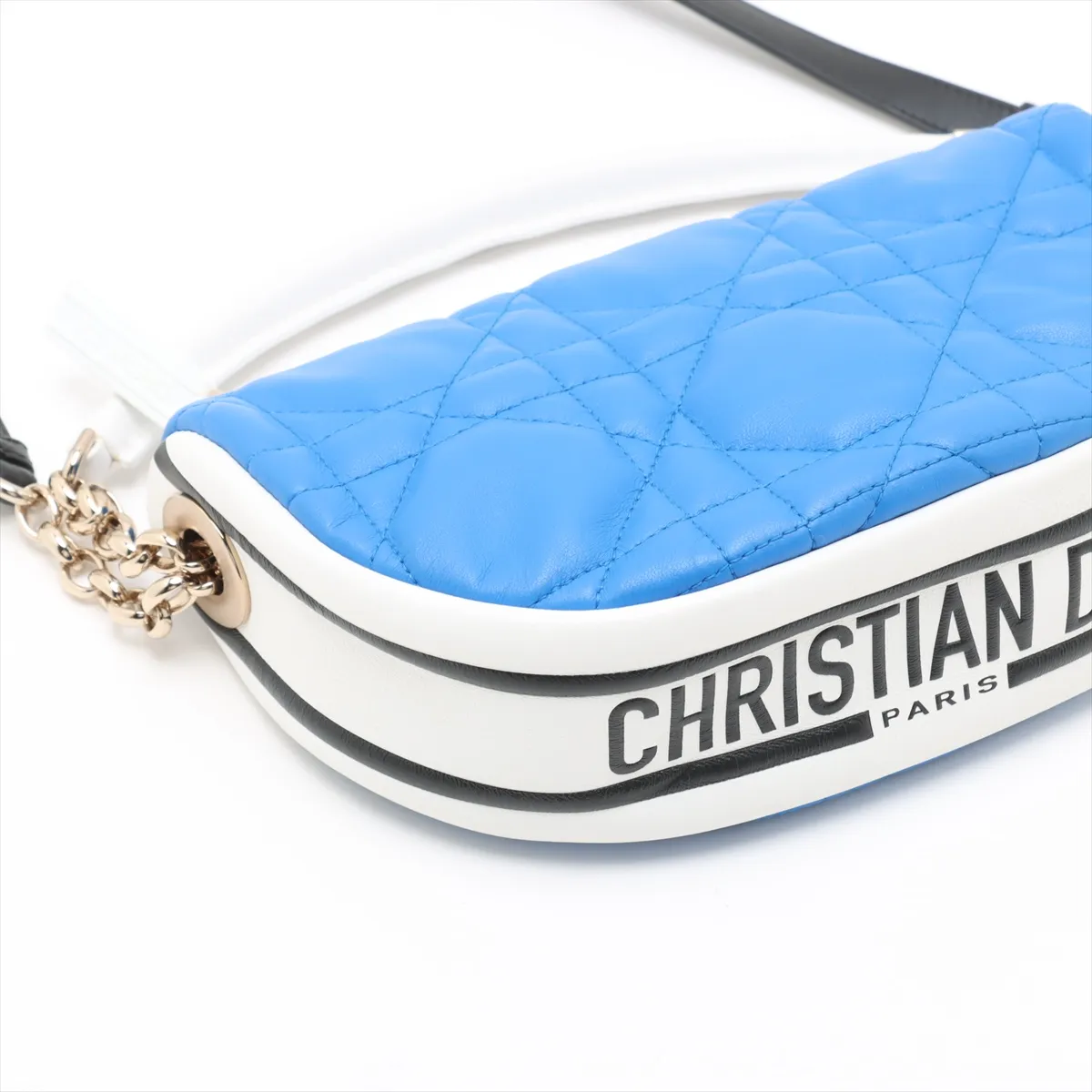 Cannage Dior Vibe Leather 2WAY Shoulder Bag Blue x White — view 4