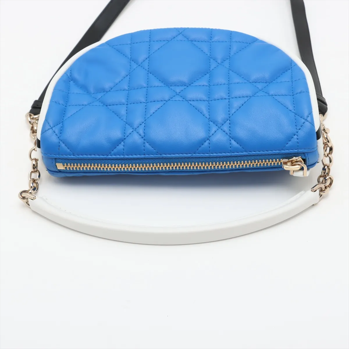 Cannage Dior Vibe Leather 2WAY Shoulder Bag Blue x White — view 5