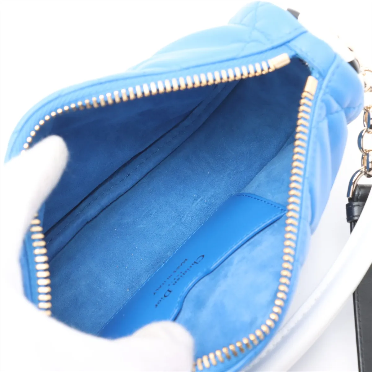 Cannage Dior Vibe Leather 2WAY Shoulder Bag Blue x White — view 8