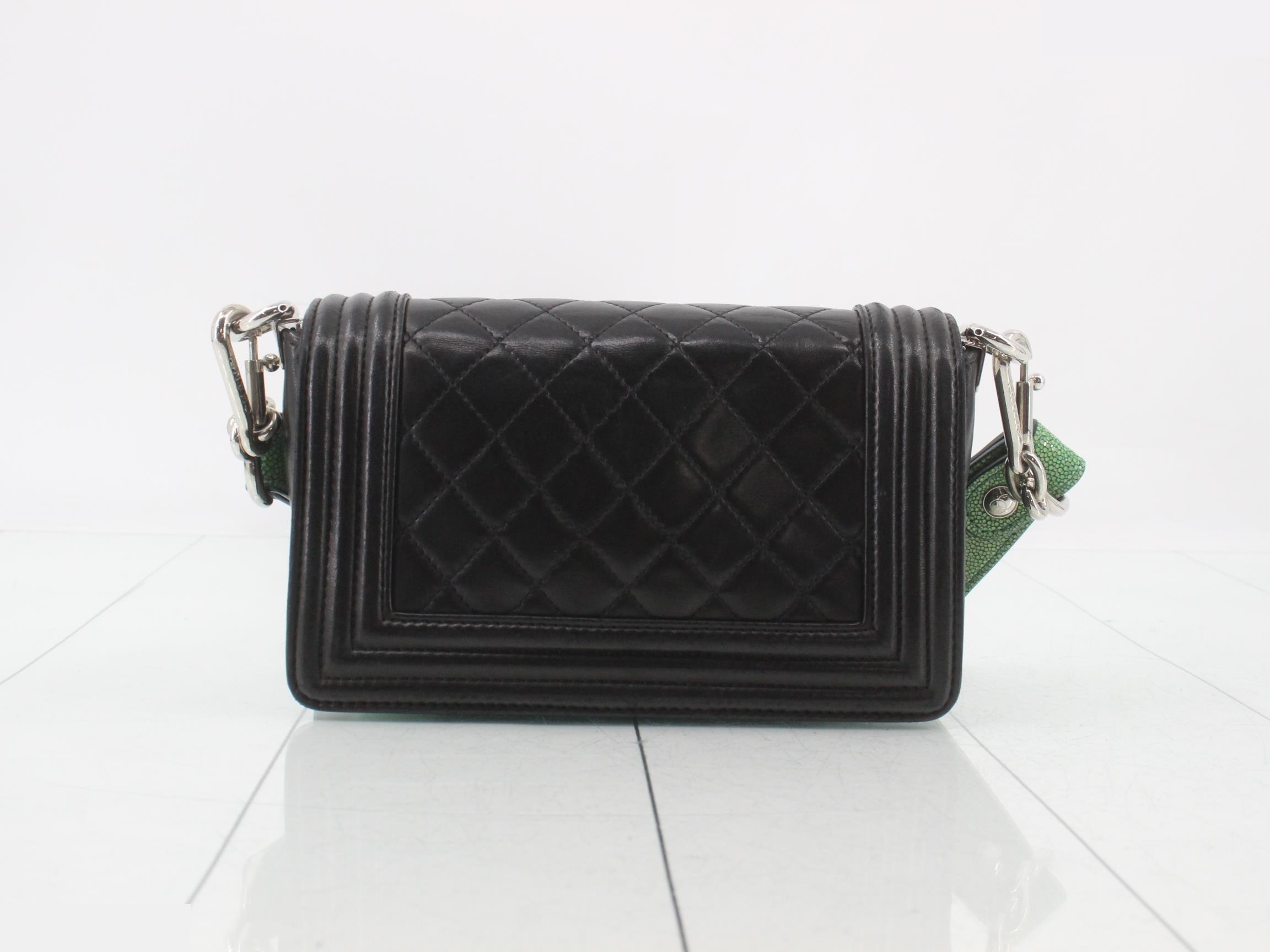 Boy Chanel Galuchat Chain Shoulder Bag (Black) — view 2