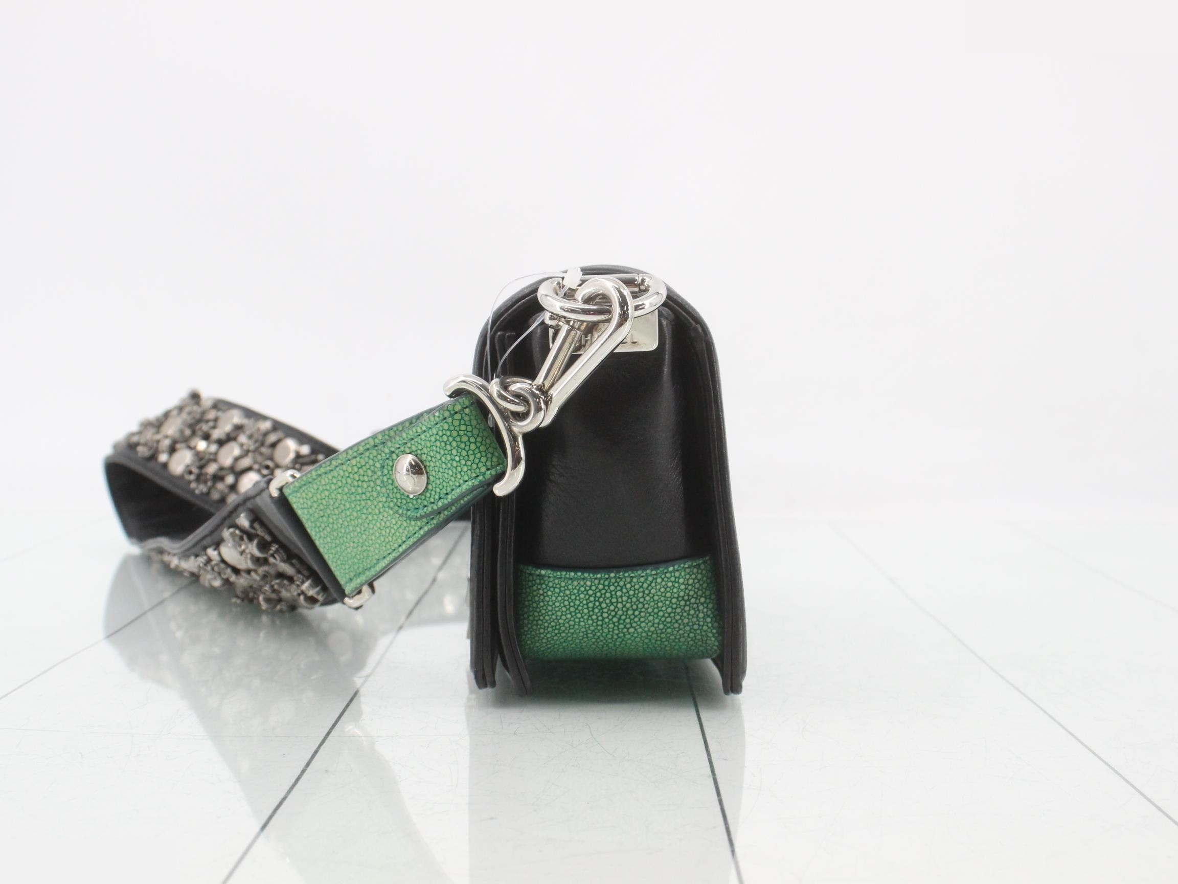 Boy Chanel Galuchat Chain Shoulder Bag (Black) — view 3