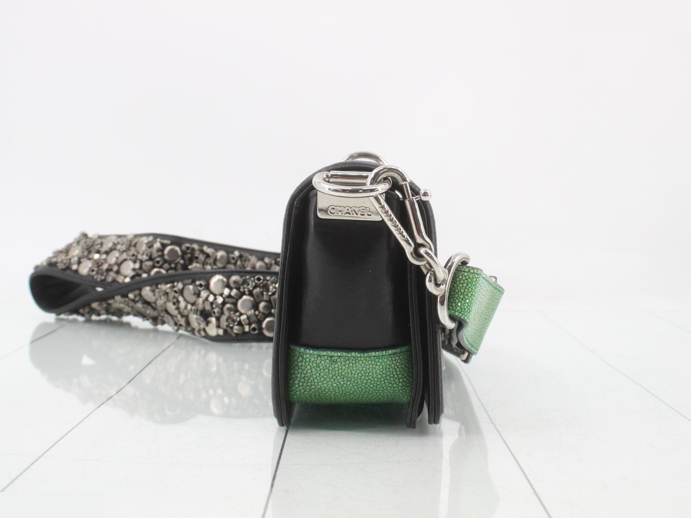 Boy Chanel Galuchat Chain Shoulder Bag (Black) — view 4