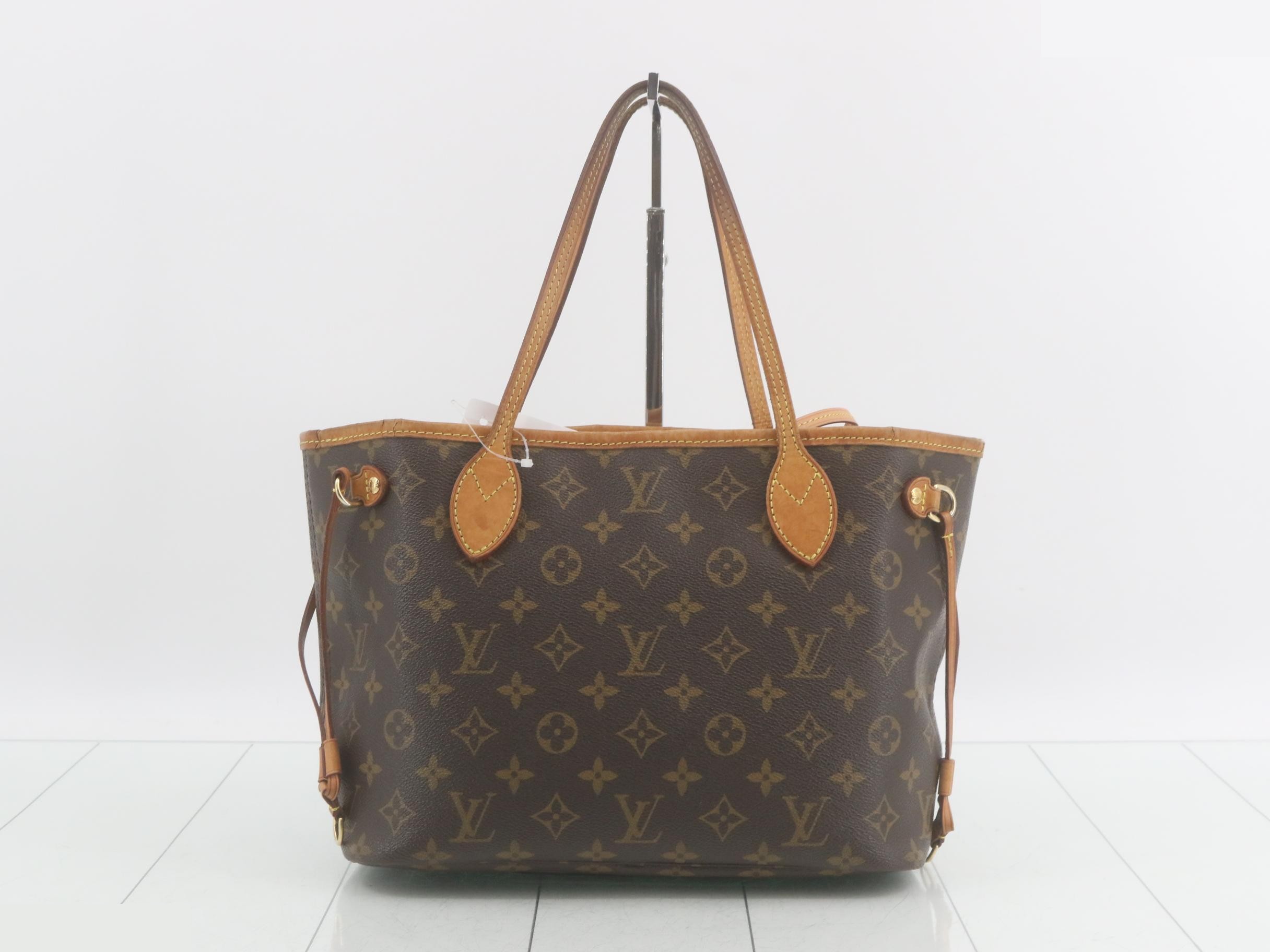 Neverfull PM Tote Bag with Pouch, Monogram Pattern, Brown — view 2
