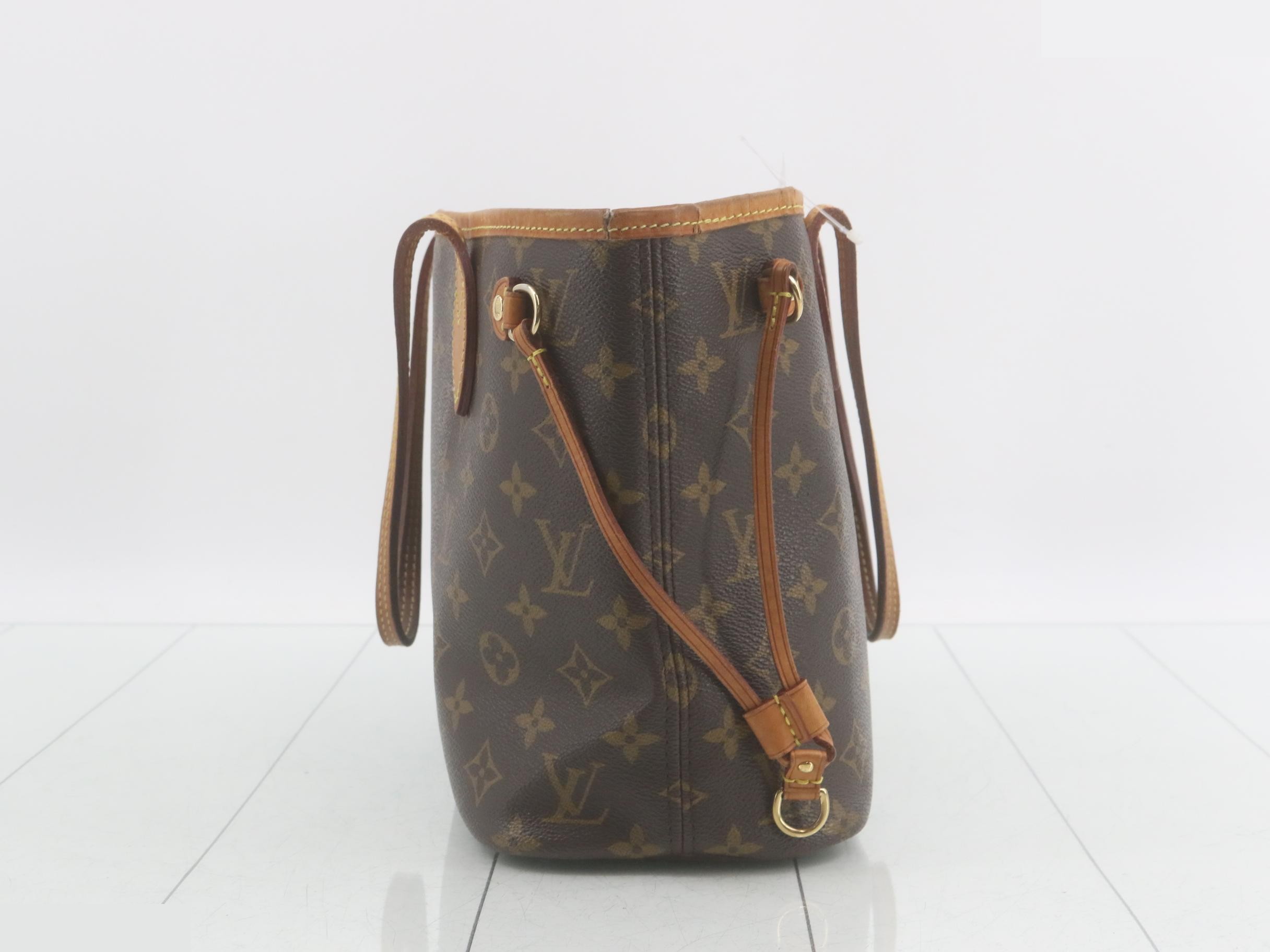 Neverfull PM Tote Bag with Pouch, Monogram Pattern, Brown — view 3
