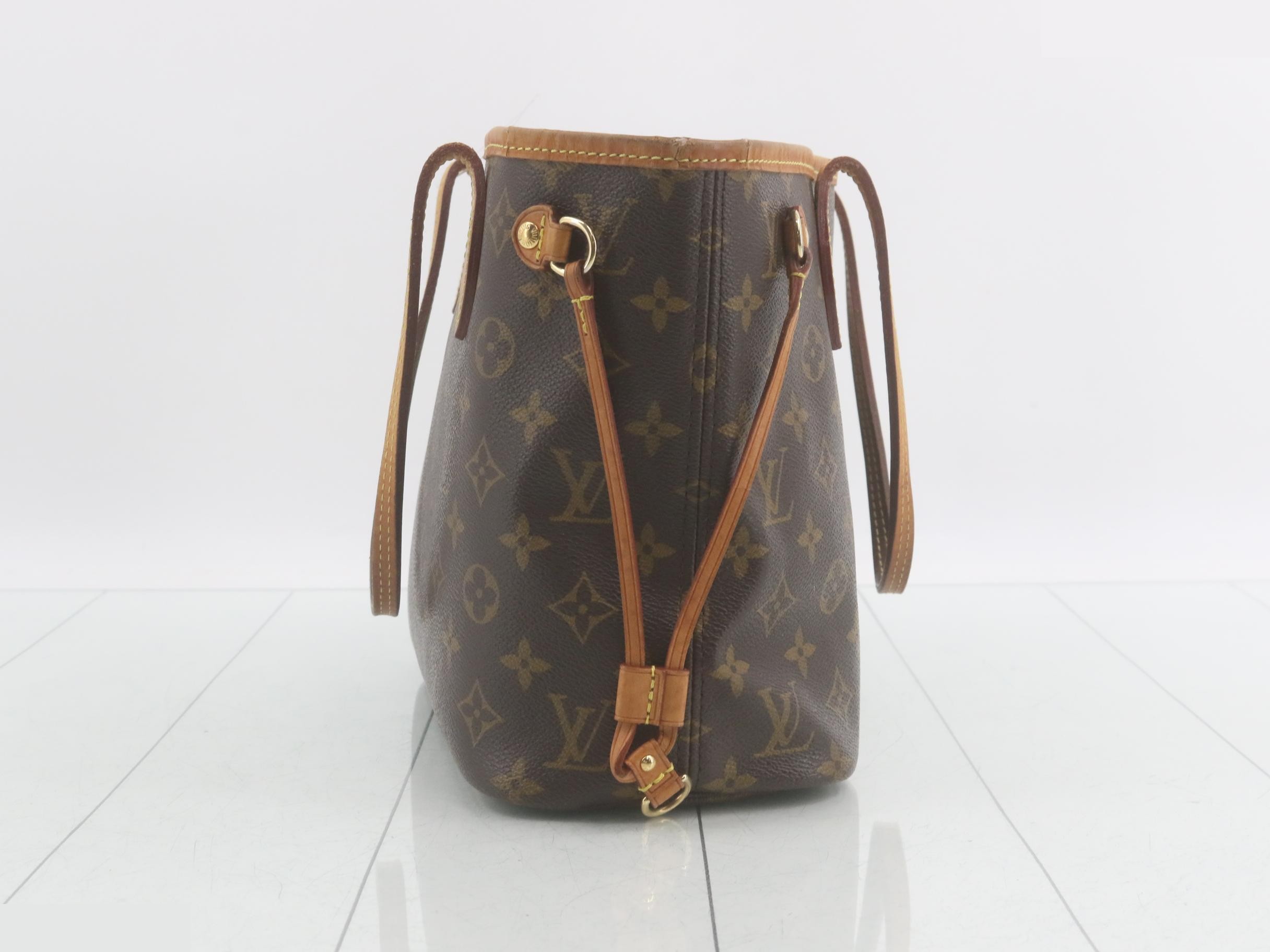 Neverfull PM Tote Bag with Pouch, Monogram Pattern, Brown — view 4