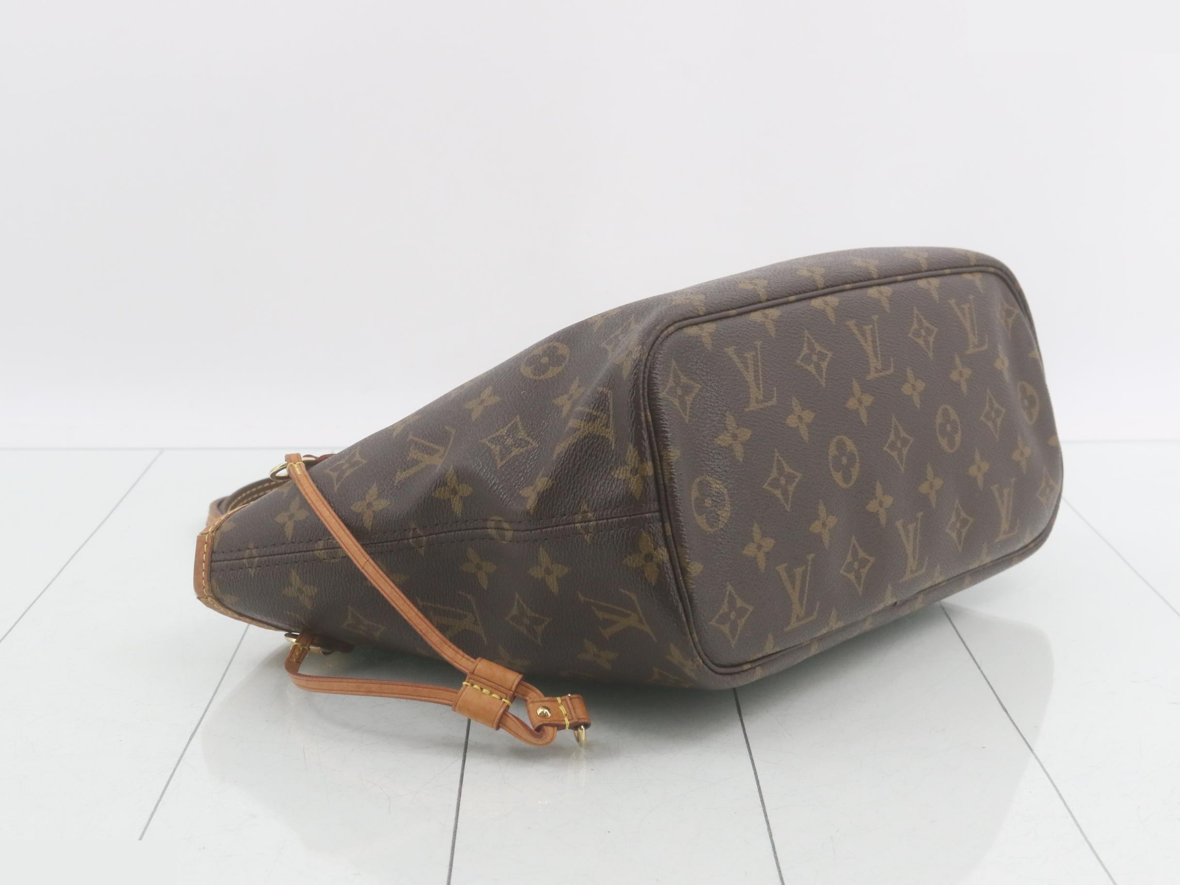 Neverfull PM Tote Bag with Pouch, Monogram Pattern, Brown — view 5