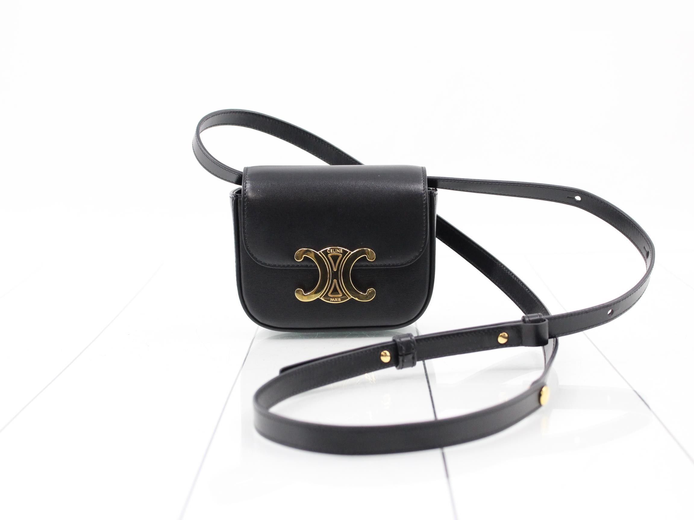 Unused, with box. Triomphe Mini Claude leather shoulder bag, black. — view 3