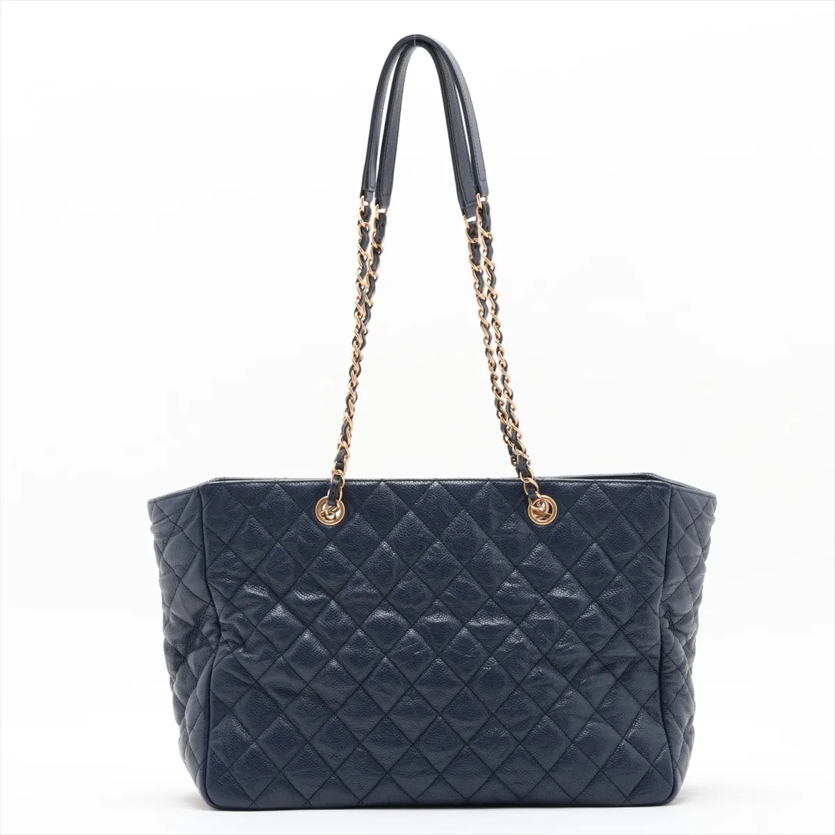 Matelassé Caviar Skin Chain Tote Bag, Blue with Gold Hardware, Item Number 21833891, Series 21 — view 2