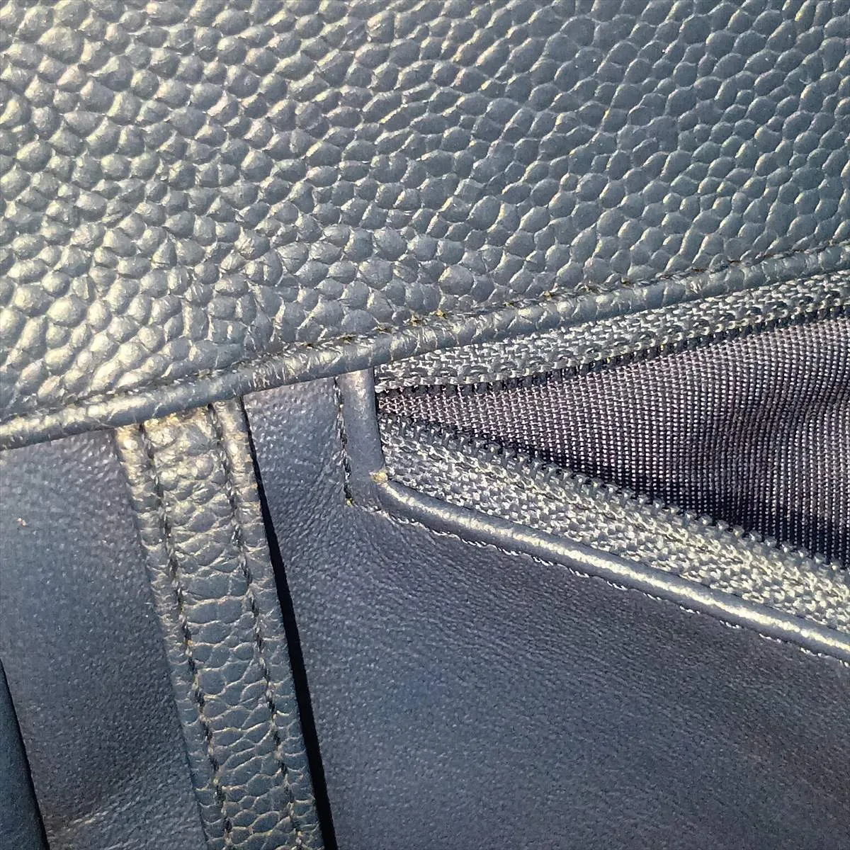 Matelassé Caviar Skin Chain Tote Bag, Blue with Gold Hardware, Item Number 21833891, Series 21 — view 13