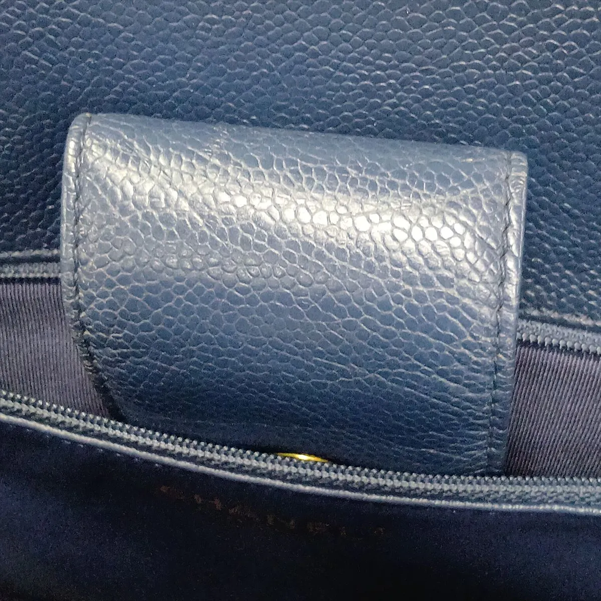 Matelassé Caviar Skin Chain Tote Bag, Blue with Gold Hardware, Item Number 21833891, Series 21 — view 14