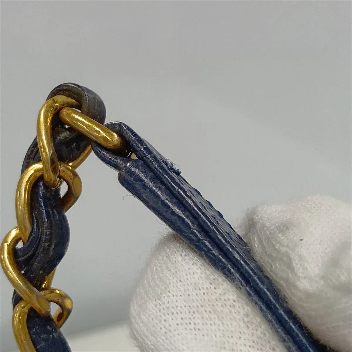 Matelassé Caviar Skin Chain Tote Bag, Blue with Gold Hardware, Item Number 21833891, Series 21 — view 15
