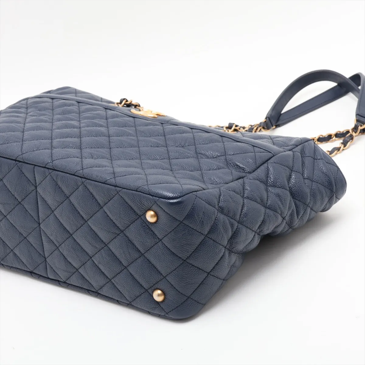 Matelassé Caviar Skin Chain Tote Bag, Blue with Gold Hardware, Item Number 21833891, Series 21 — view 3