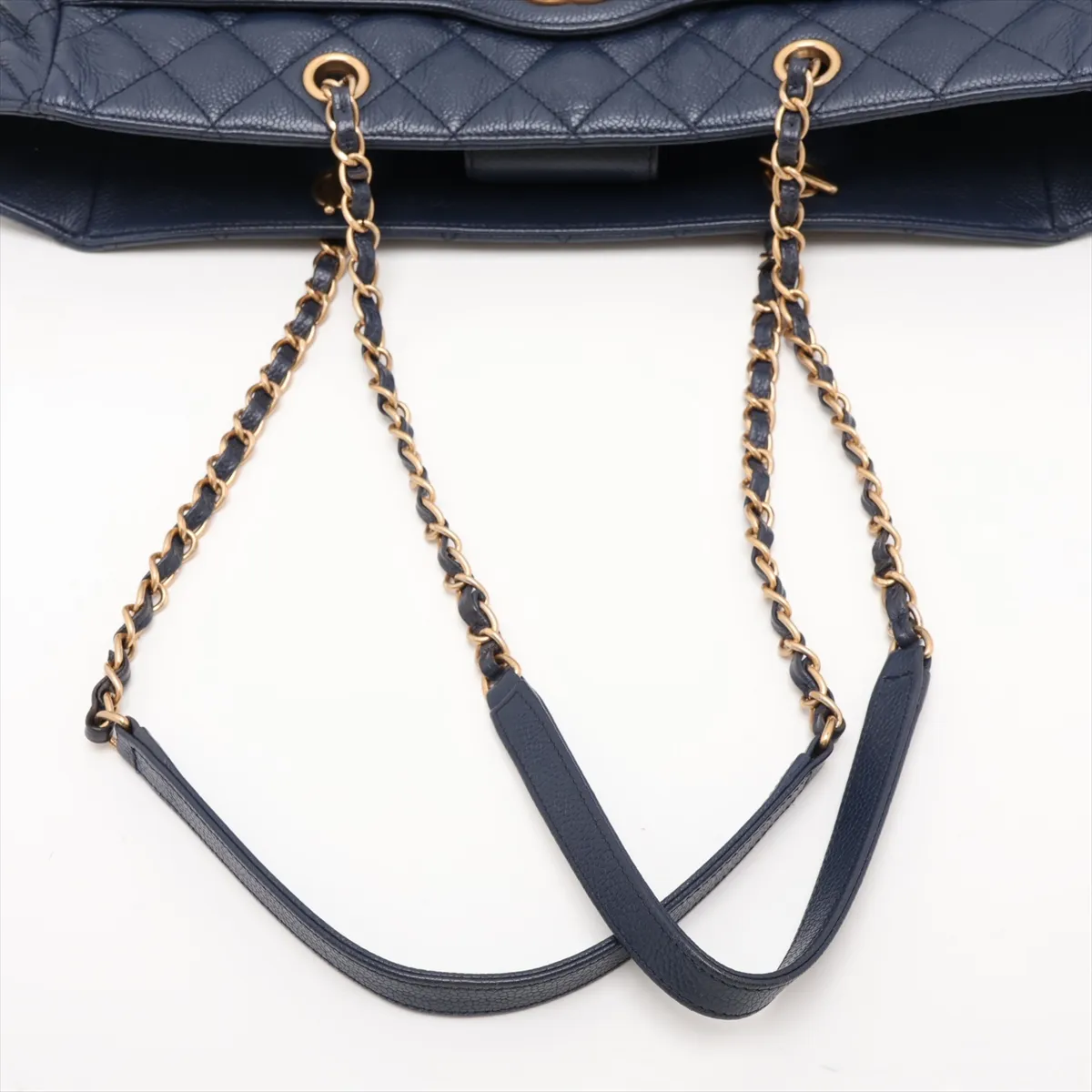 Matelassé Caviar Skin Chain Tote Bag, Blue with Gold Hardware, Item Number 21833891, Series 21 — view 5