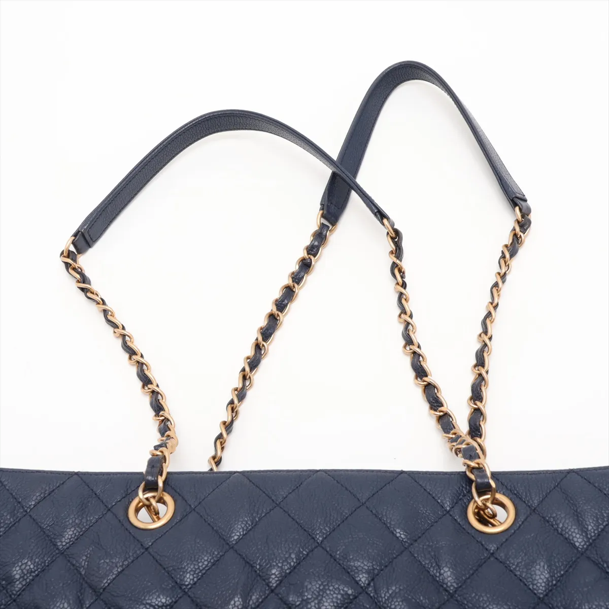 Matelassé Caviar Skin Chain Tote Bag, Blue with Gold Hardware, Item Number 21833891, Series 21 — view 6
