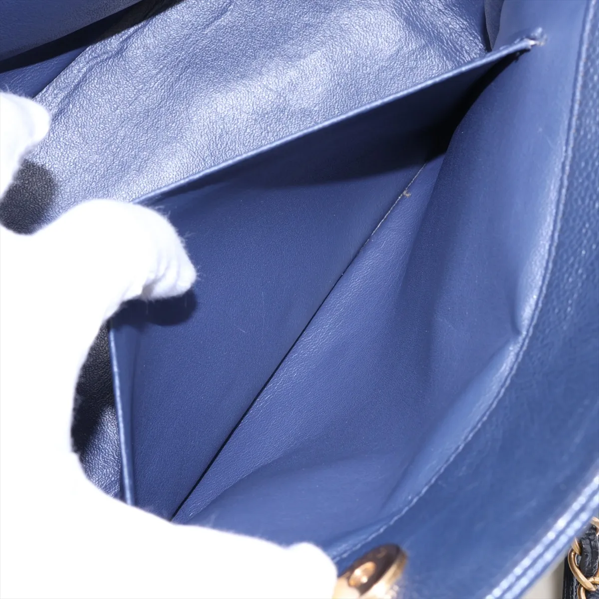 Matelassé Caviar Skin Chain Tote Bag, Blue with Gold Hardware, Item Number 21833891, Series 21 — view 9