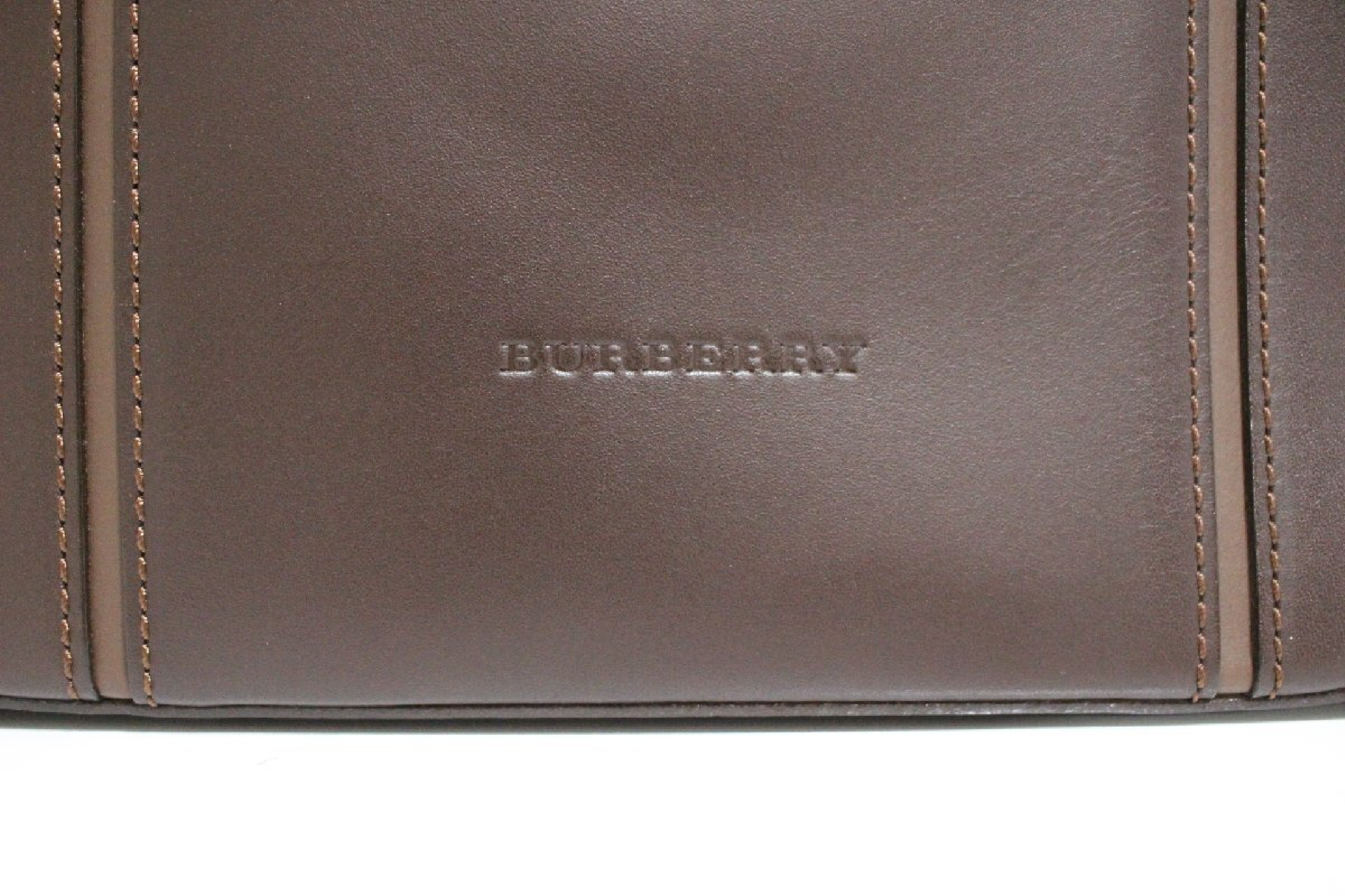 leather handbag/tote bag with checkered interior, brown, silver hardware. — view 4