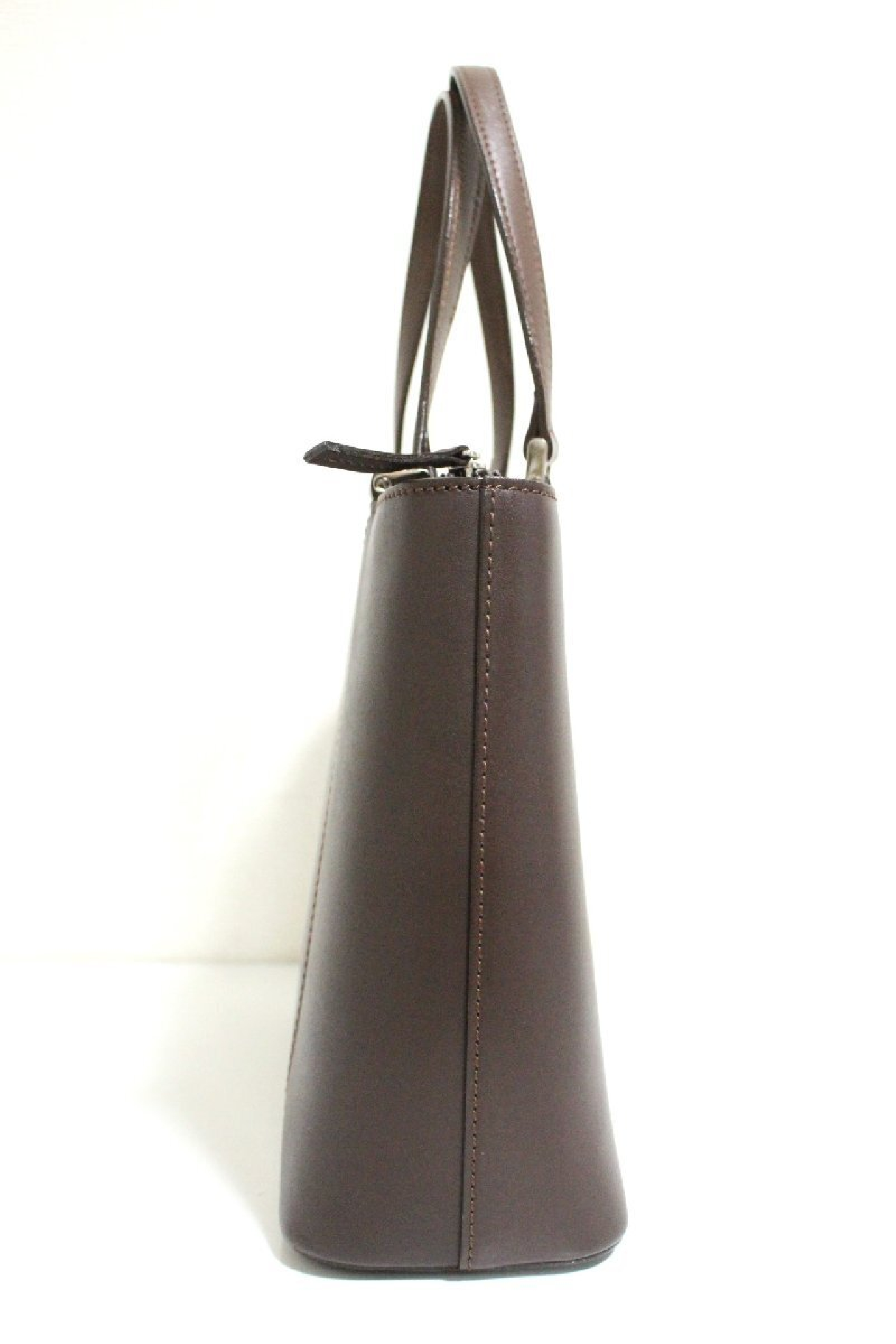leather handbag/tote bag with checkered interior, brown, silver hardware. — view 5