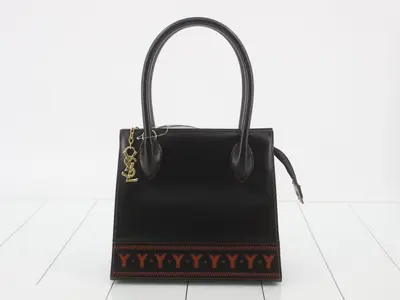 Y-cut leather bag, navy, shoulder strap missing, W22.5 H19.5 D10