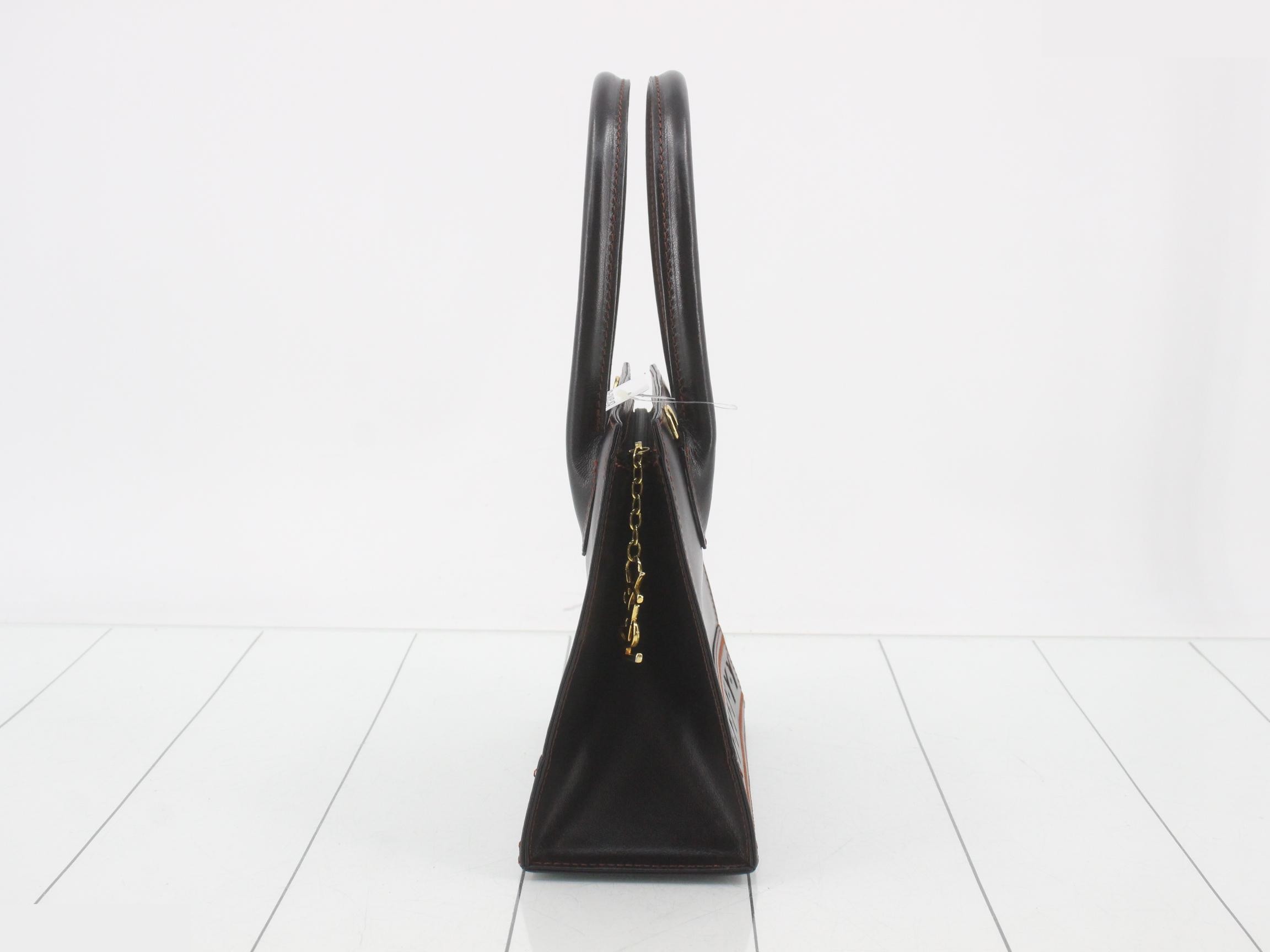 Y-cut leather bag, navy, shoulder strap missing, W22.5 H19.5 D10 — view 4