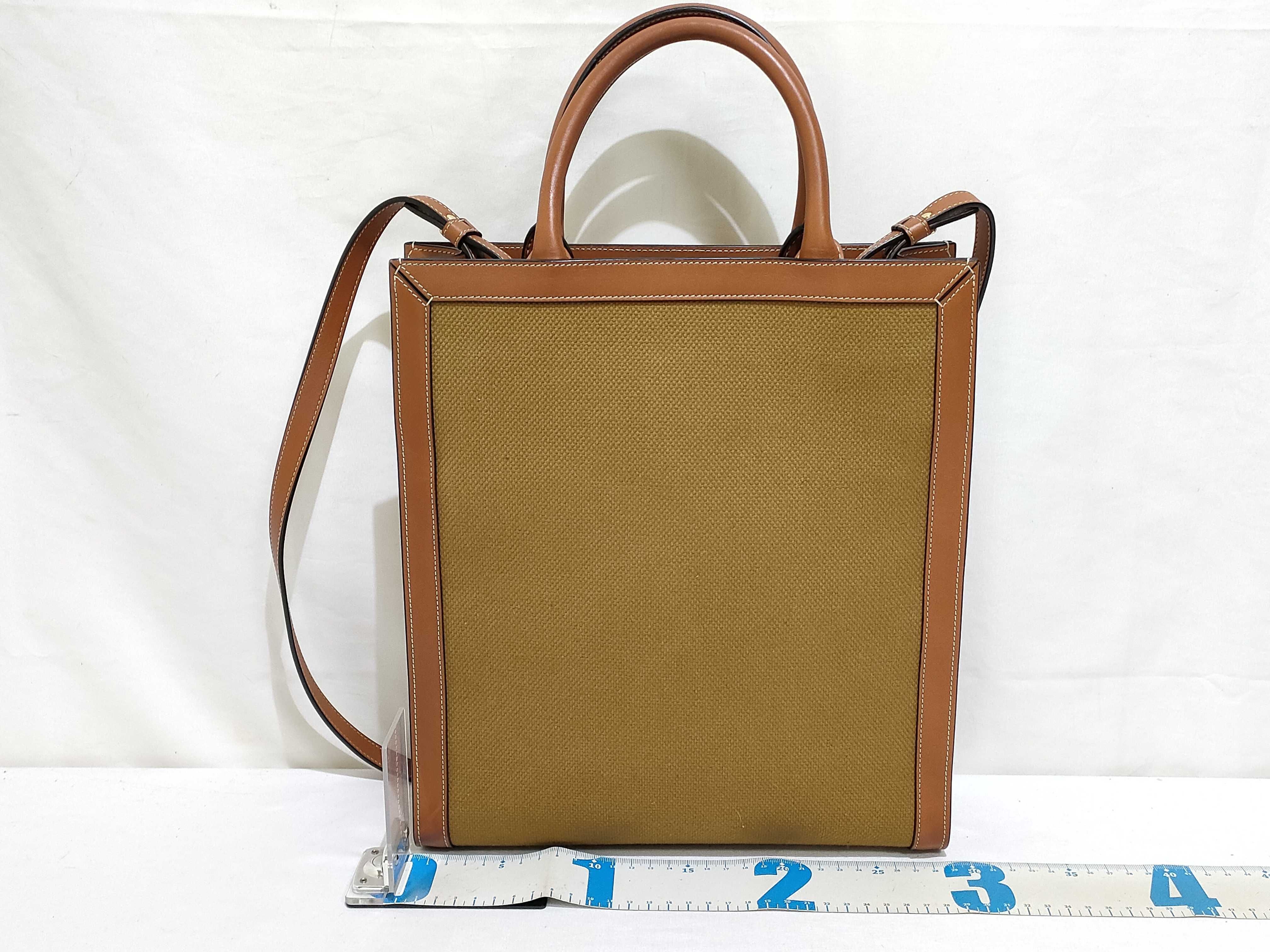 Vertical Cabas Canvas x Leather 2-Way Shoulder Bag, Natural, 192082 Tote Bag — view 2