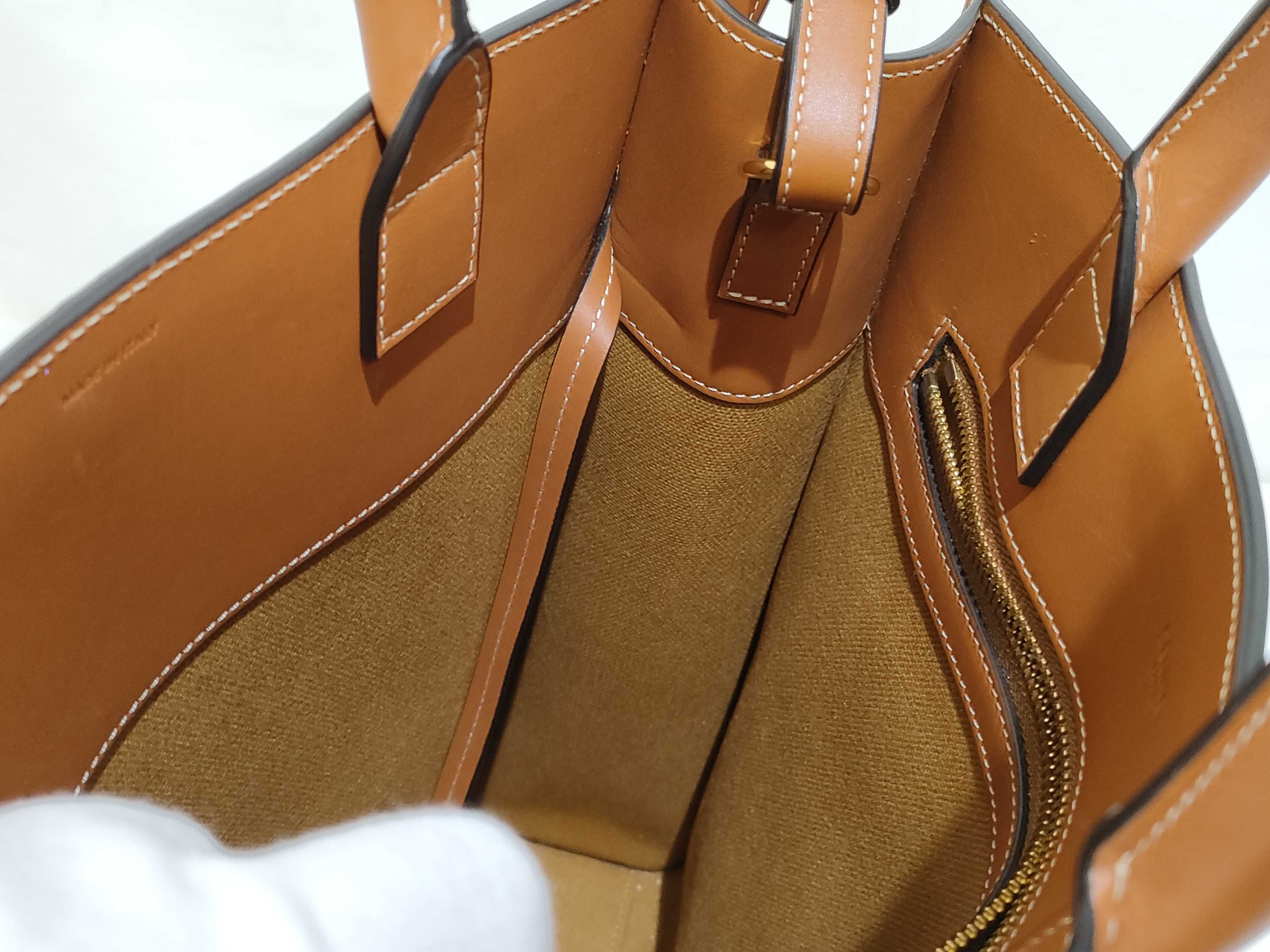Vertical Cabas Canvas x Leather 2-Way Shoulder Bag, Natural, 192082 Tote Bag — view 11