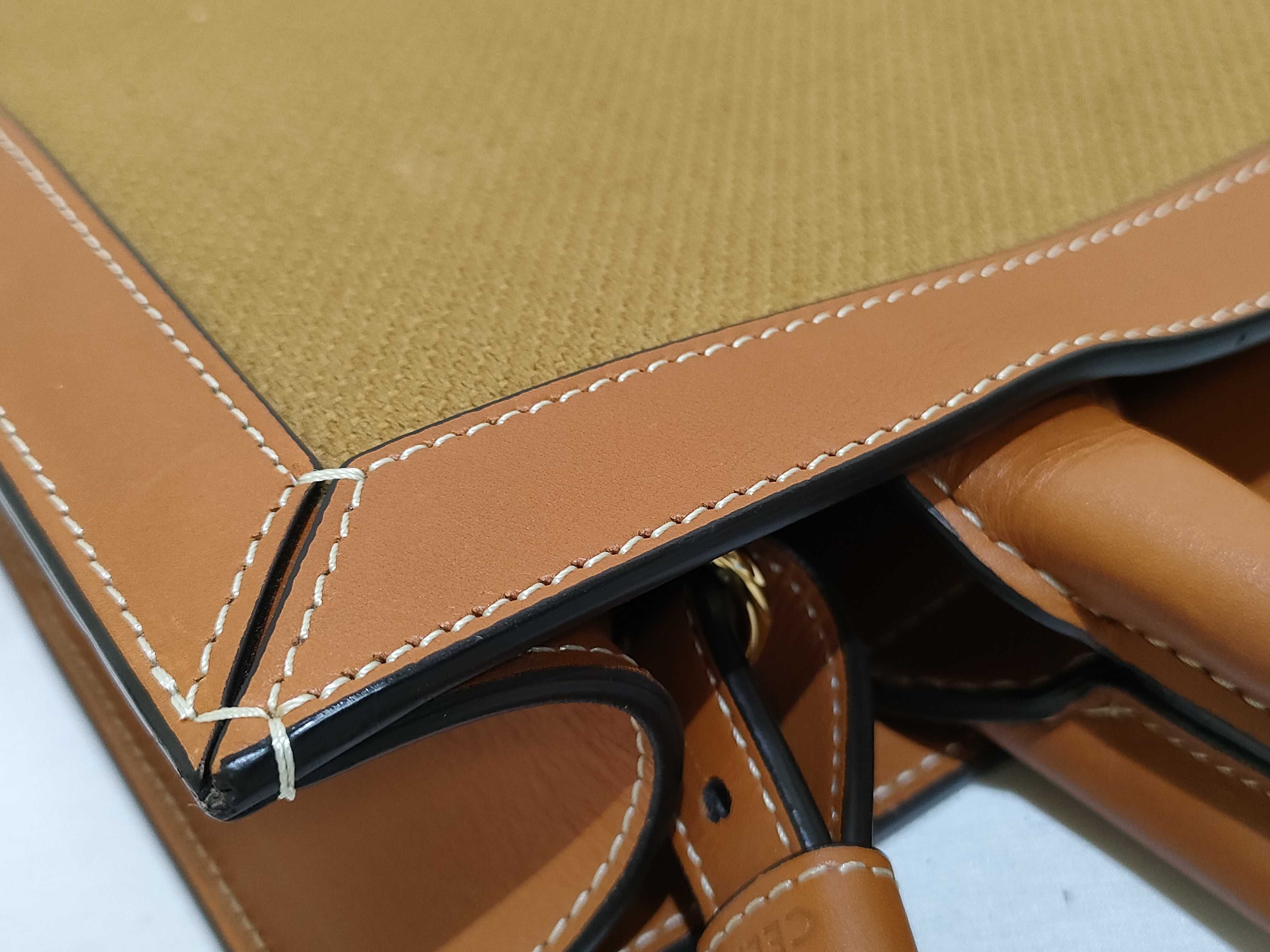 Vertical Cabas Canvas x Leather 2-Way Shoulder Bag, Natural, 192082 Tote Bag — view 13