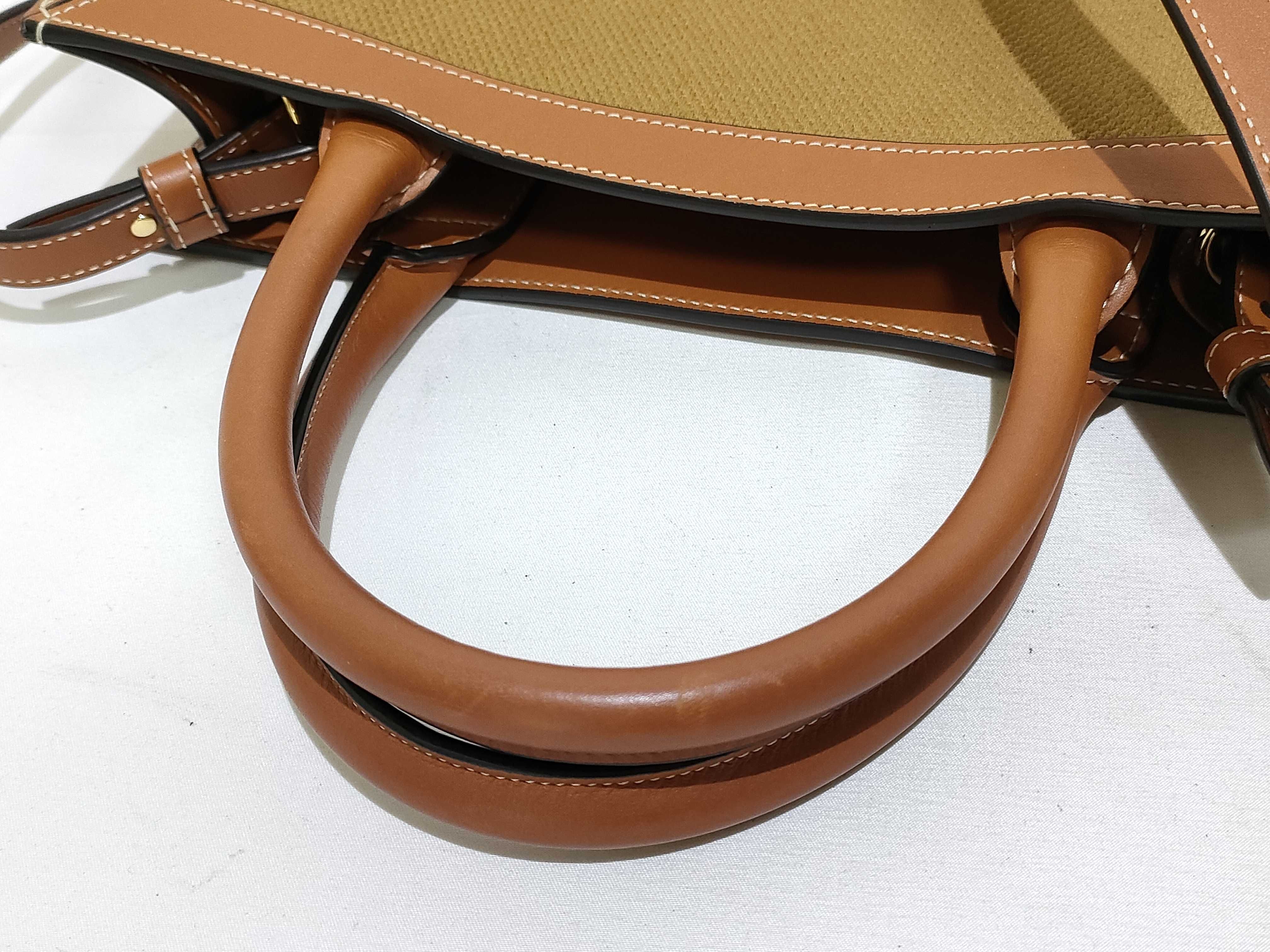 Vertical Cabas Canvas x Leather 2-Way Shoulder Bag, Natural, 192082 Tote Bag — view 3