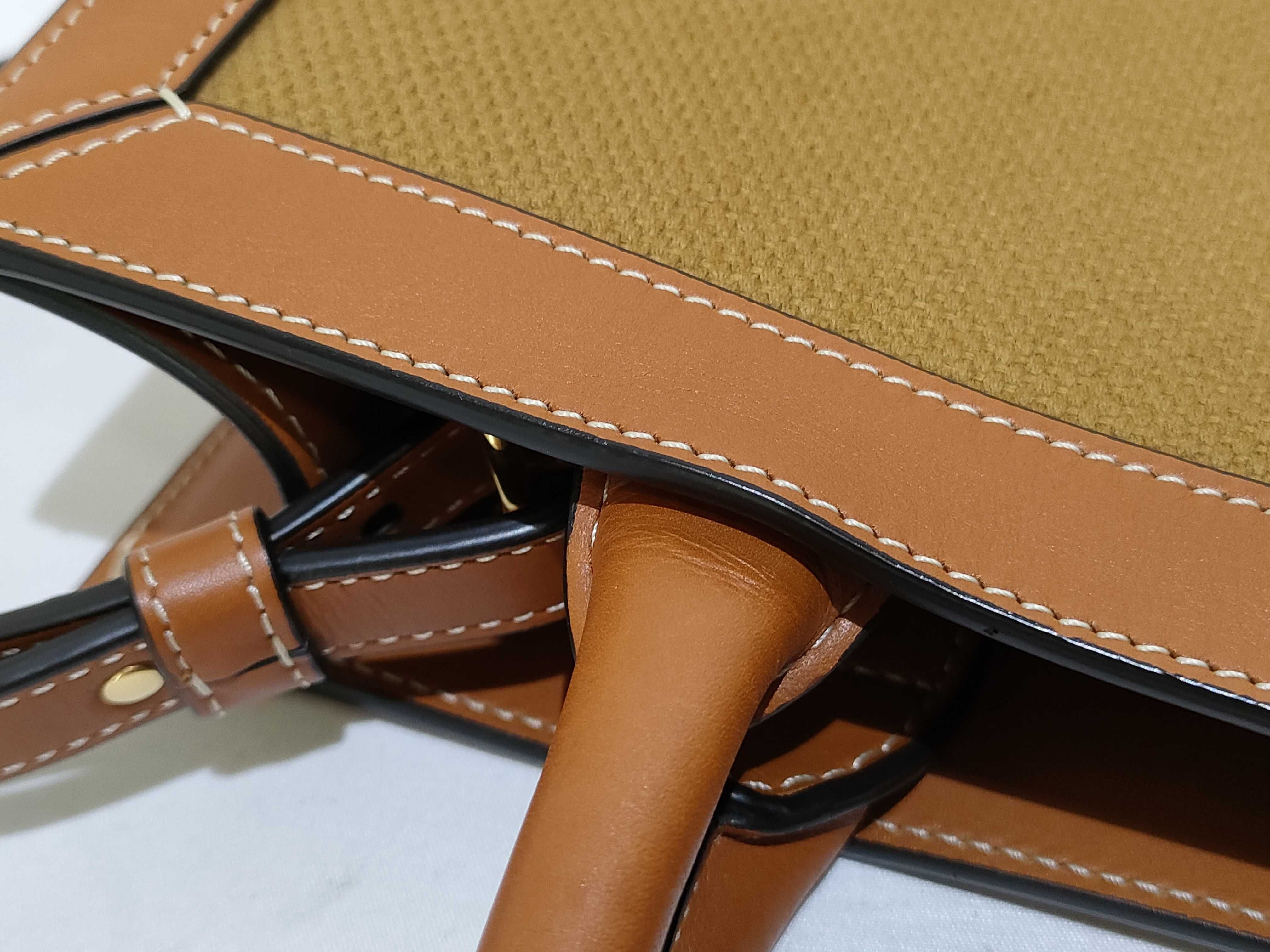 Vertical Cabas Canvas x Leather 2-Way Shoulder Bag, Natural, 192082 Tote Bag — view 5