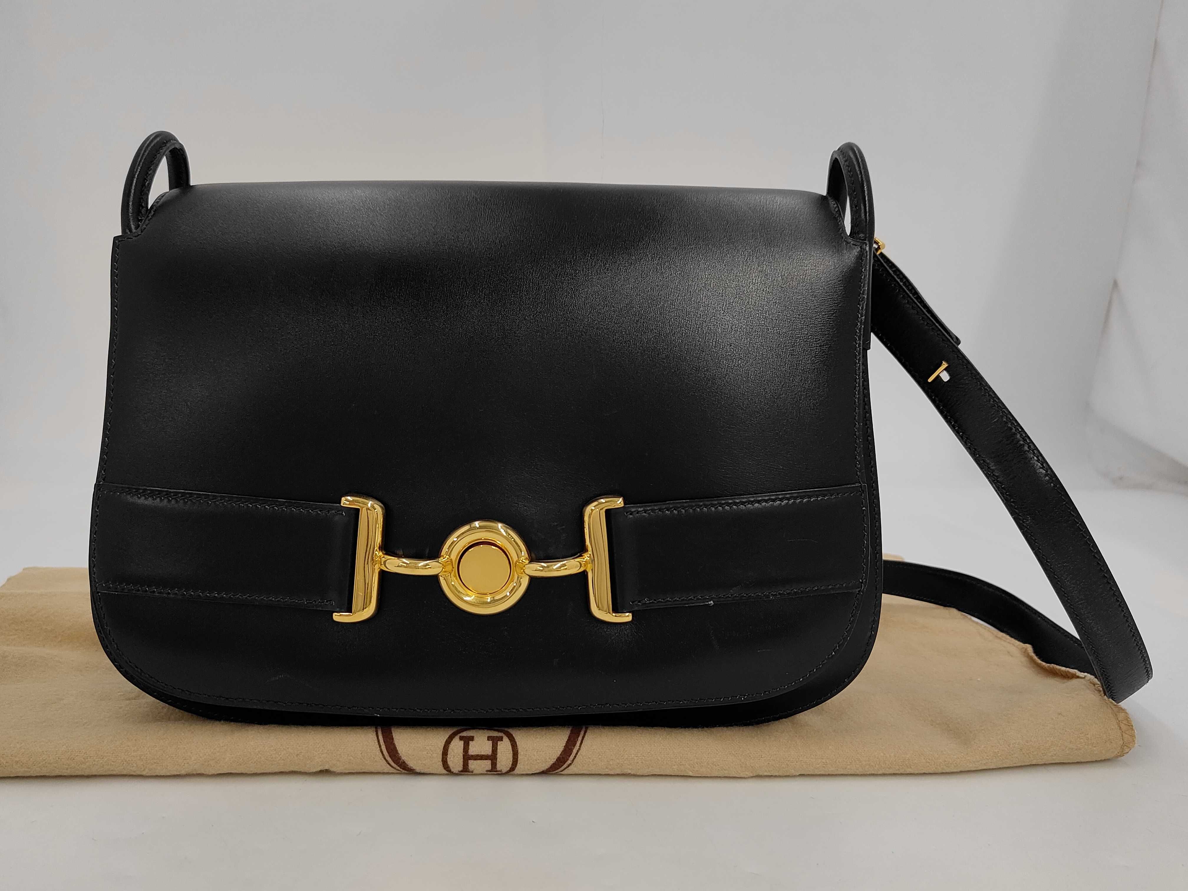 Vintage Shoulder Bag, Box Calf Leather, Black Shoulder Bag