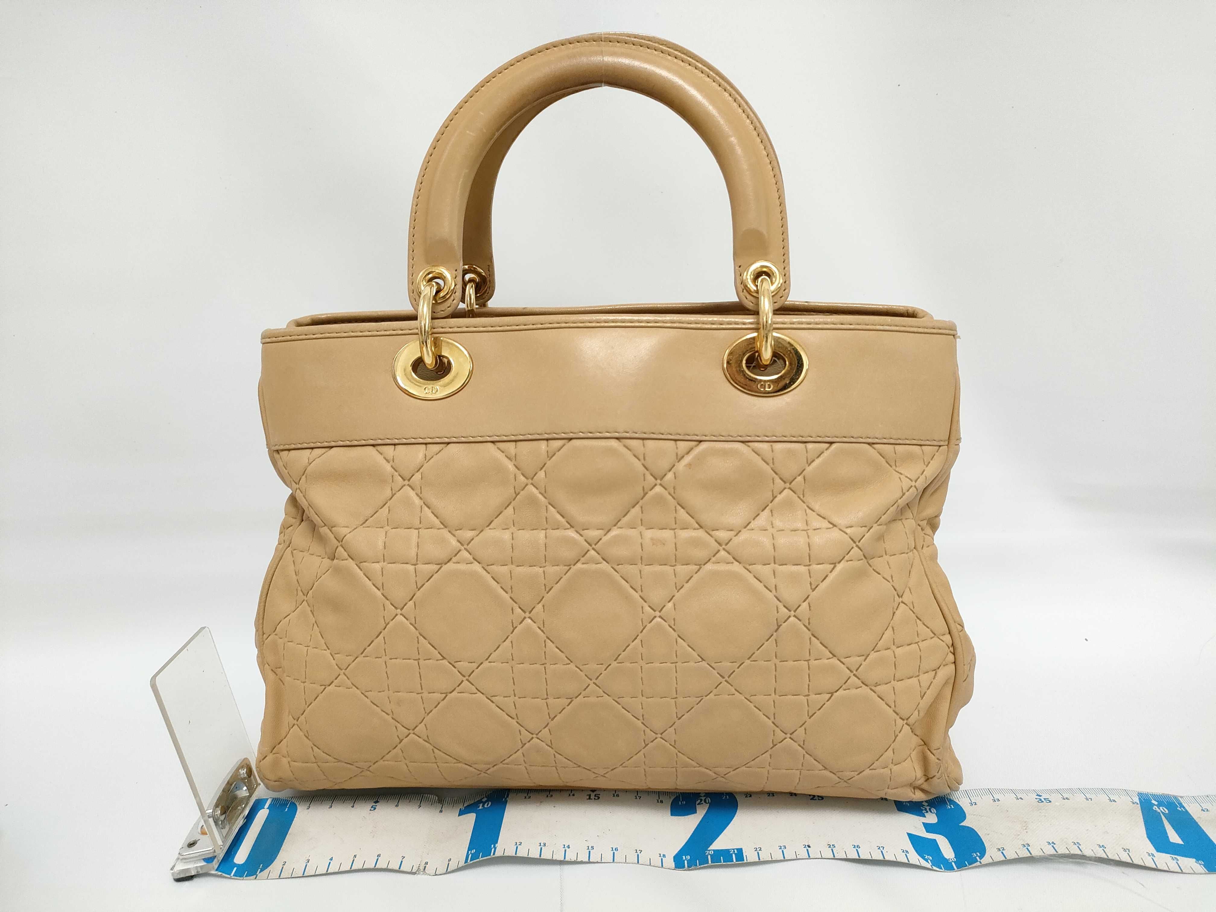 Lady Dior Christian Lady Soft Cannage Lambskin Handbag Beige Gold Hardware with Authenticity Card — view 2