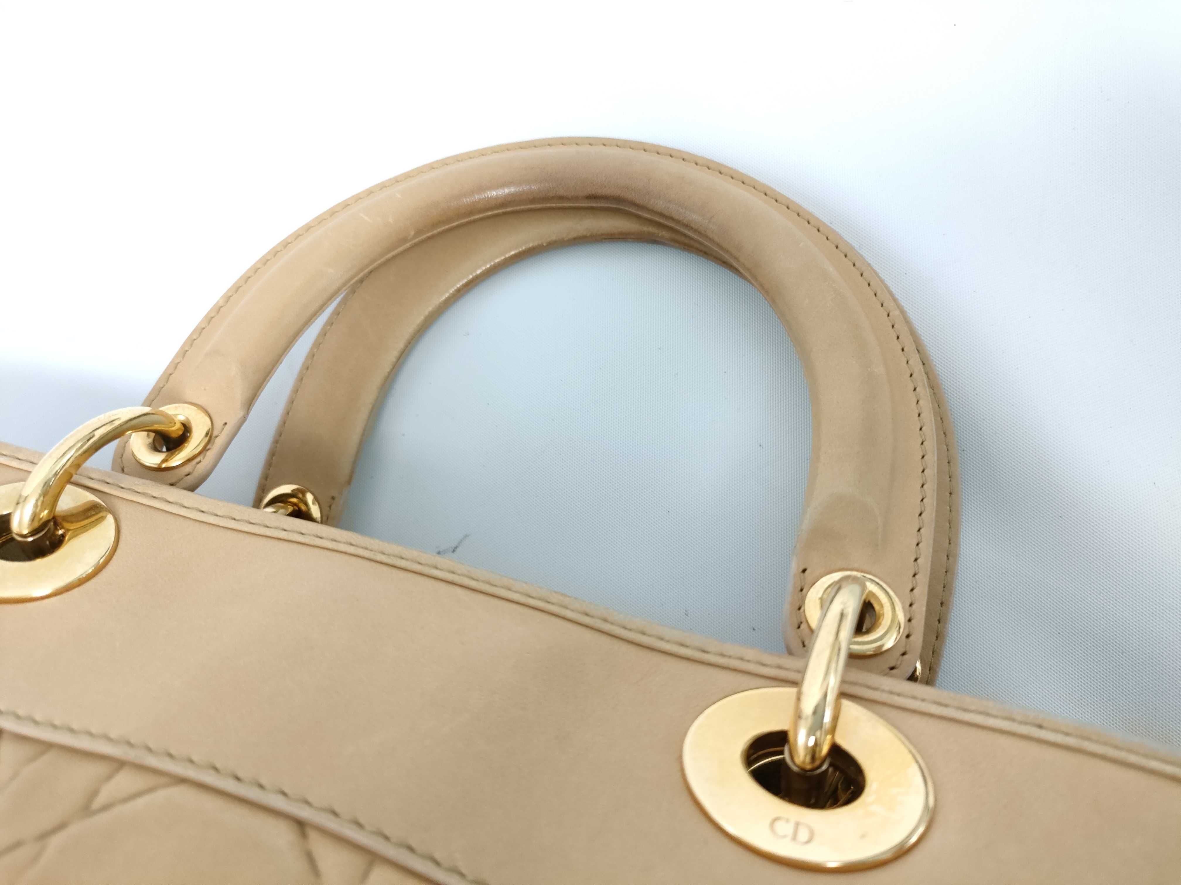 Lady Dior Christian Lady Soft Cannage Lambskin Handbag Beige Gold Hardware with Authenticity Card — view 5
