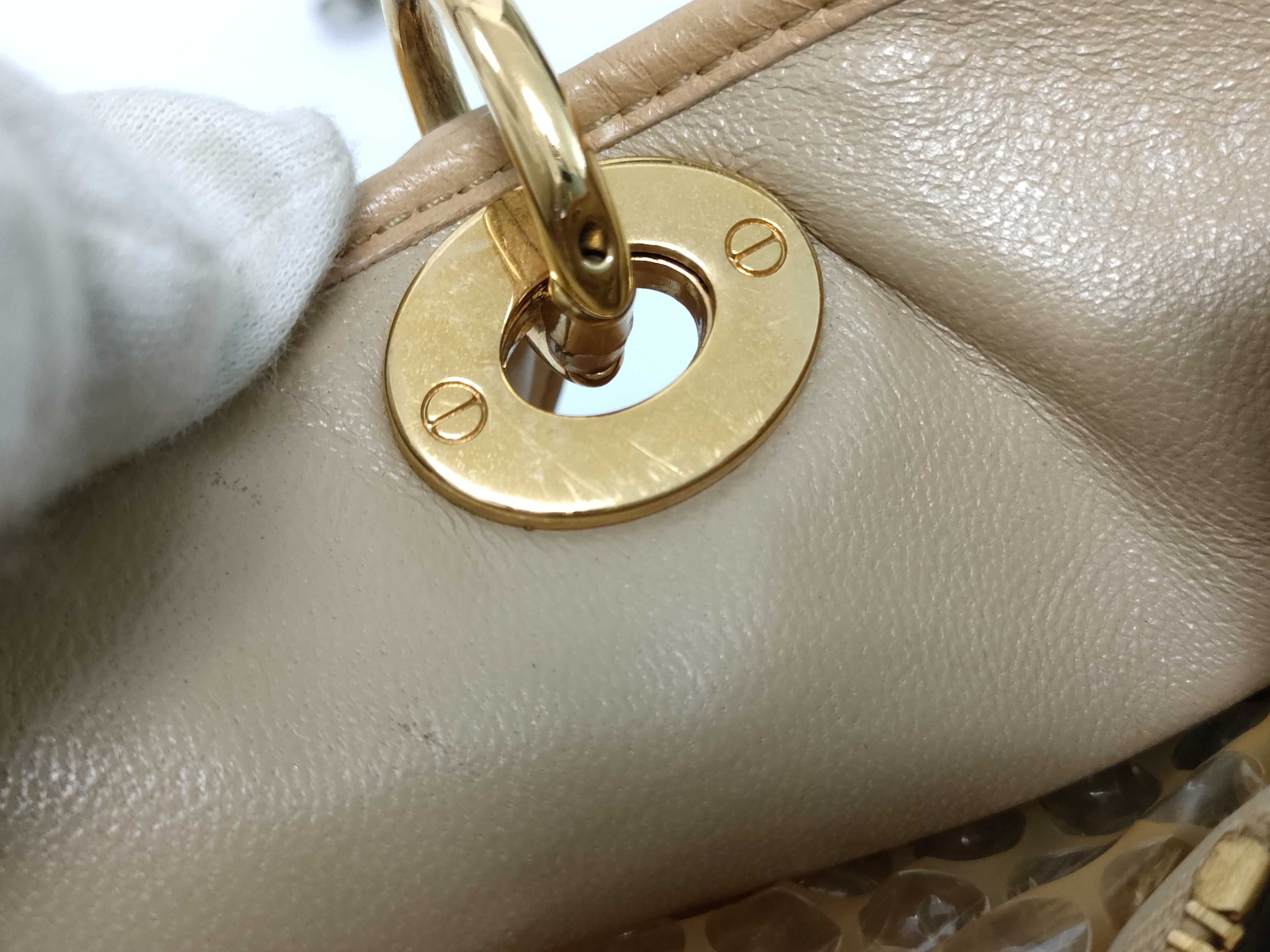 Lady Dior Christian Lady Soft Cannage Lambskin Handbag Beige Gold Hardware with Authenticity Card — view 7