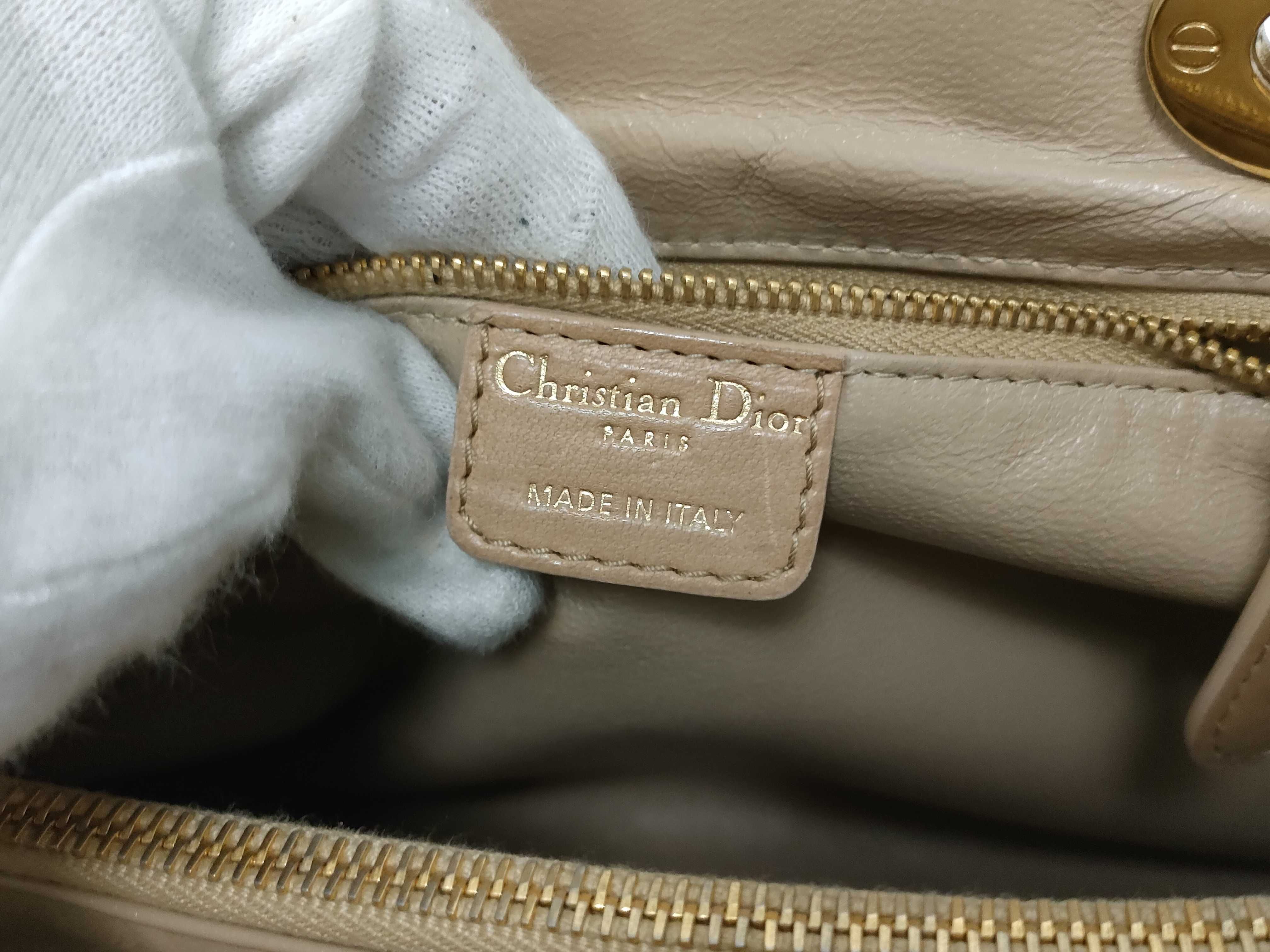 Lady Dior Christian Lady Soft Cannage Lambskin Handbag Beige Gold Hardware with Authenticity Card — view 8