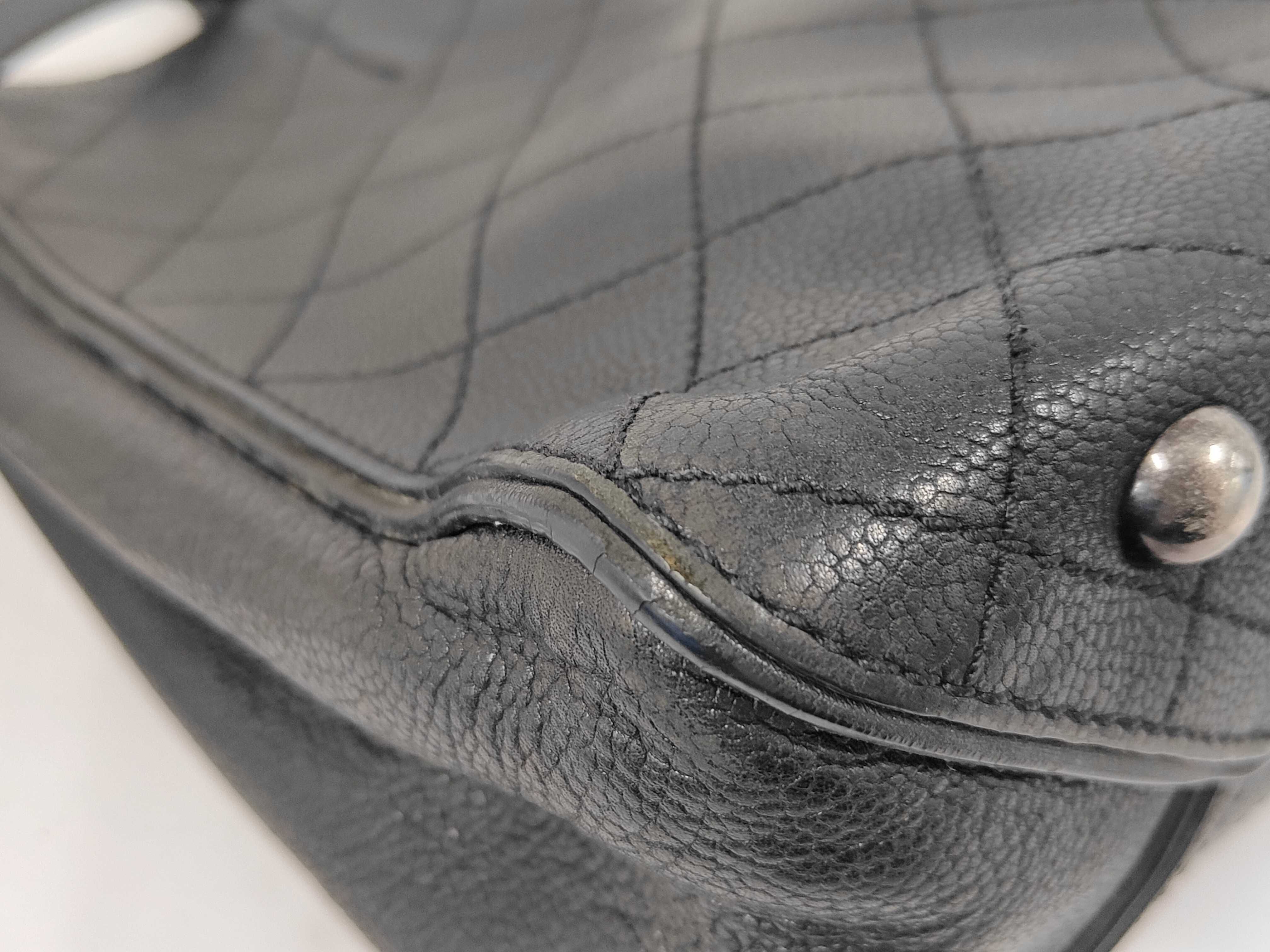 Caviar Skin 2-Way Chain Semi-Shoulder/Tote Bag, Black Shoulder Bag — view 3