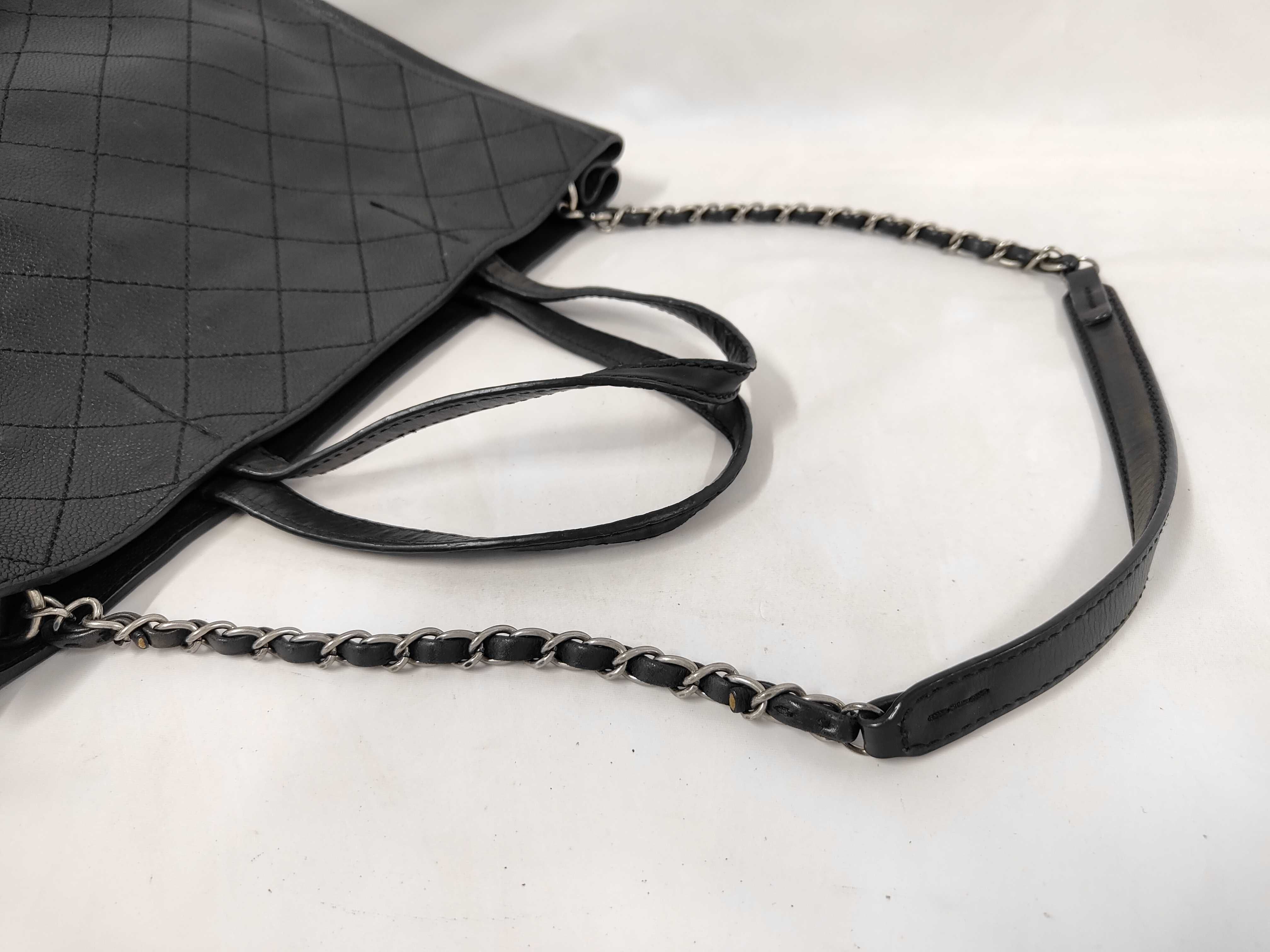 Caviar Skin 2-Way Chain Semi-Shoulder/Tote Bag, Black Shoulder Bag — view 5