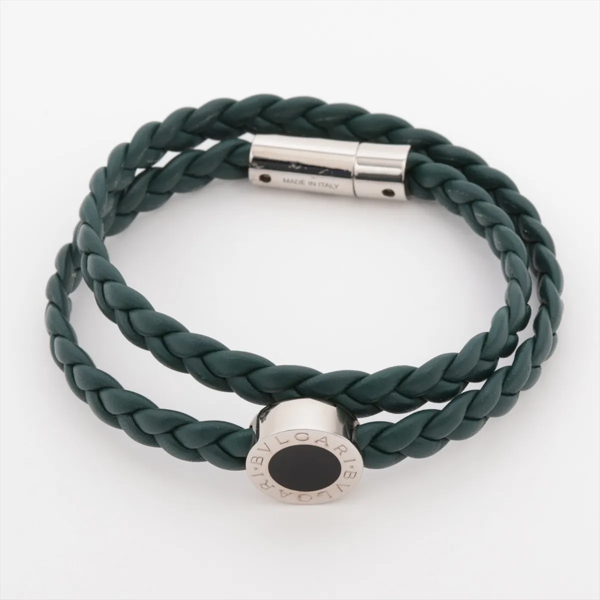 Man Bracelet GP x Leather Silver x Green Thread