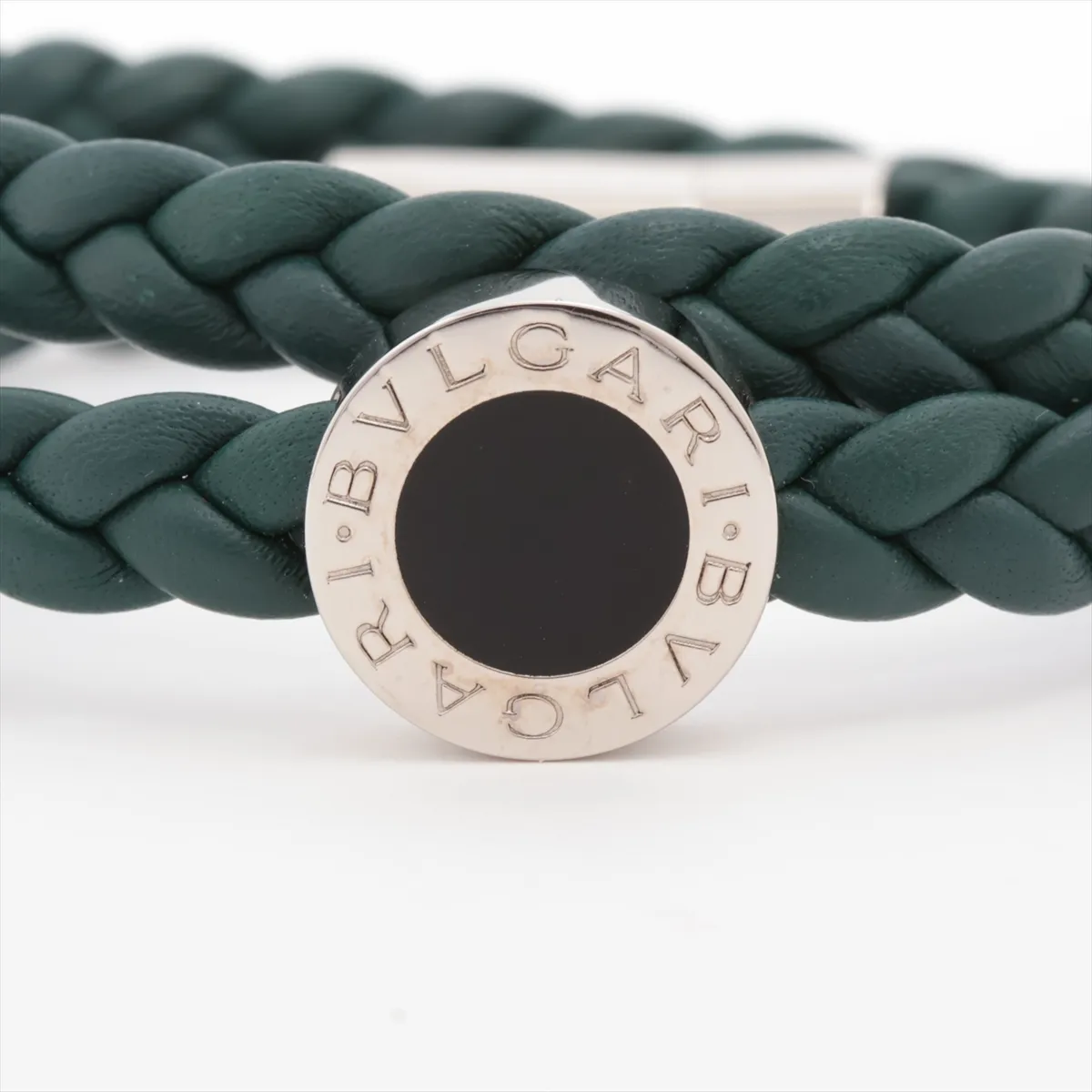 Man Bracelet GP x Leather Silver x Green Thread — view 2