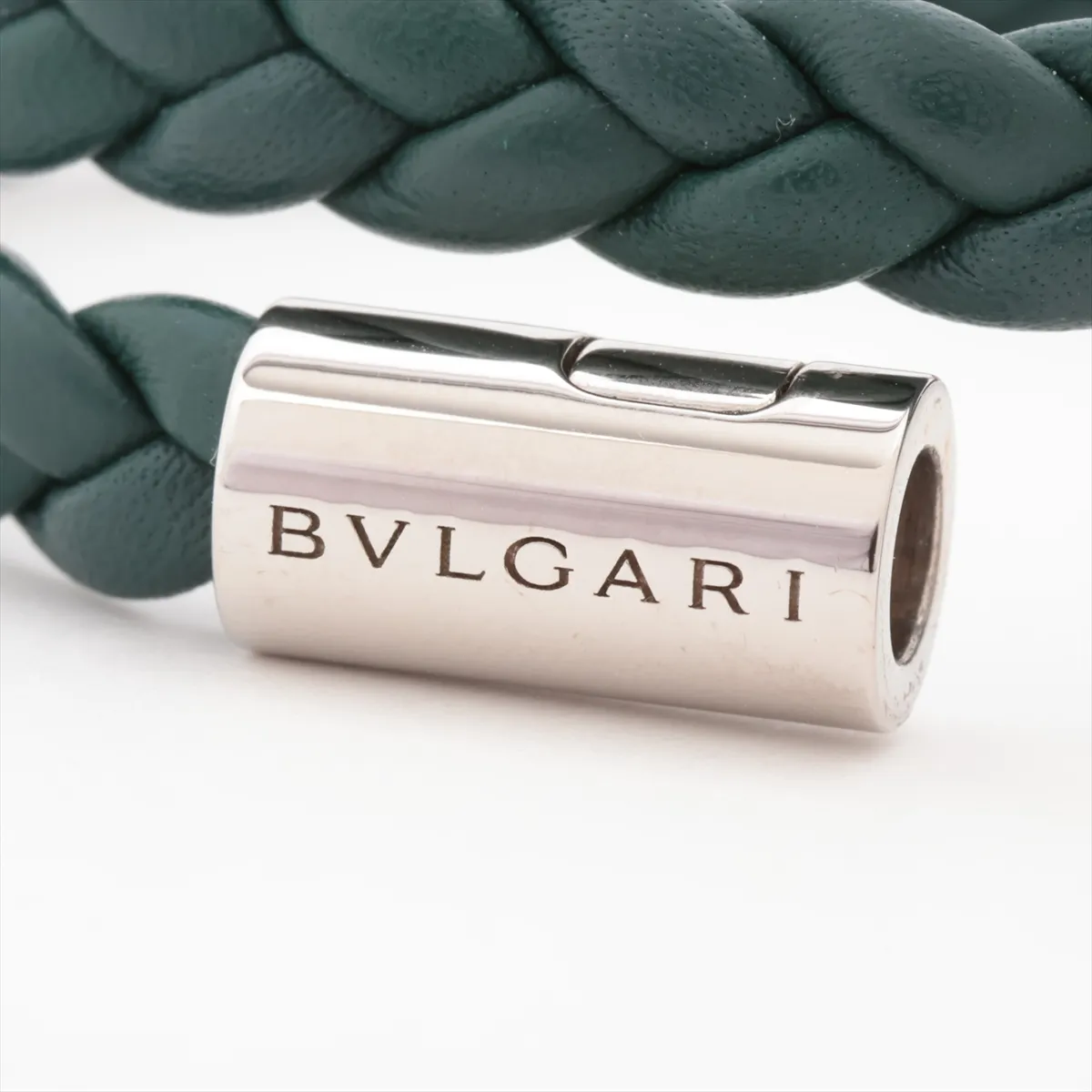 Man Bracelet GP x Leather Silver x Green Thread — view 5