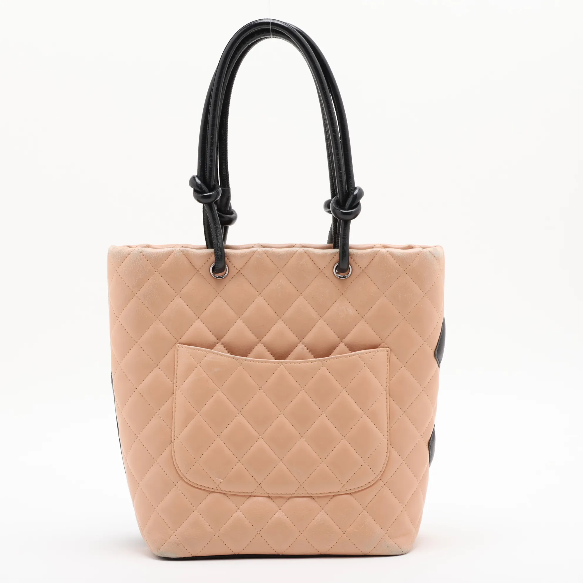 Cambon Line Lambskin Tote Bag, Beige x Black, Silver Hardware, 8812505 (Serial Number 8) — view 2