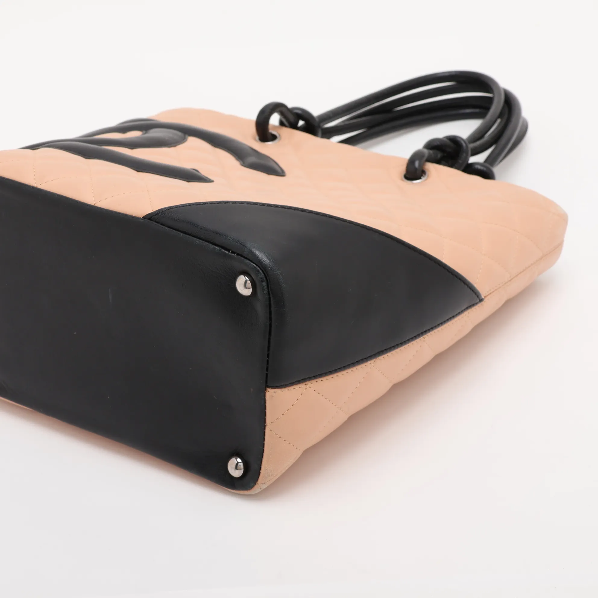 Cambon Line Lambskin Tote Bag, Beige x Black, Silver Hardware, 8812505 (Serial Number 8) — view 3
