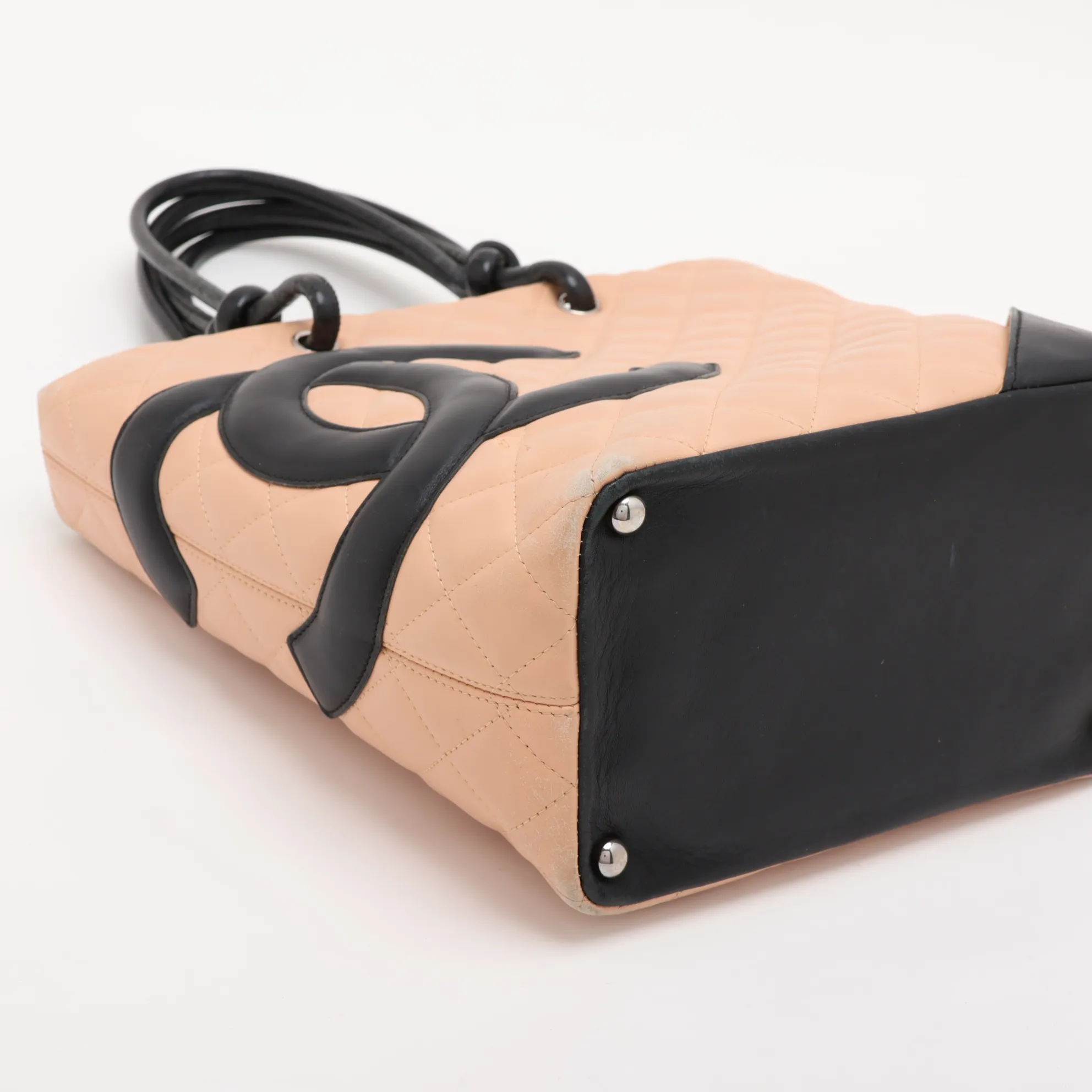 Cambon Line Lambskin Tote Bag, Beige x Black, Silver Hardware, 8812505 (Serial Number 8) — view 4