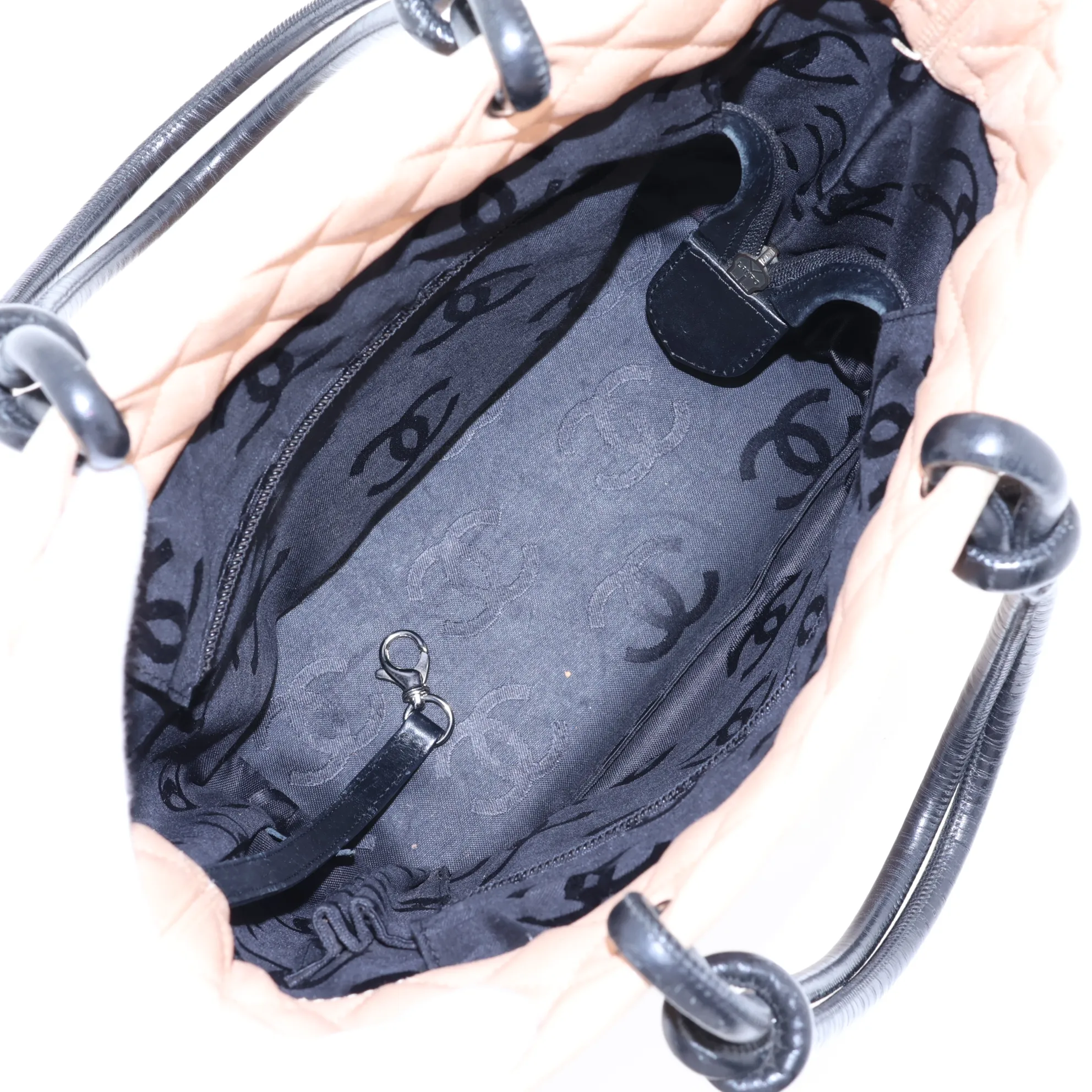 Cambon Line Lambskin Tote Bag, Beige x Black, Silver Hardware, 8812505 (Serial Number 8) — view 7