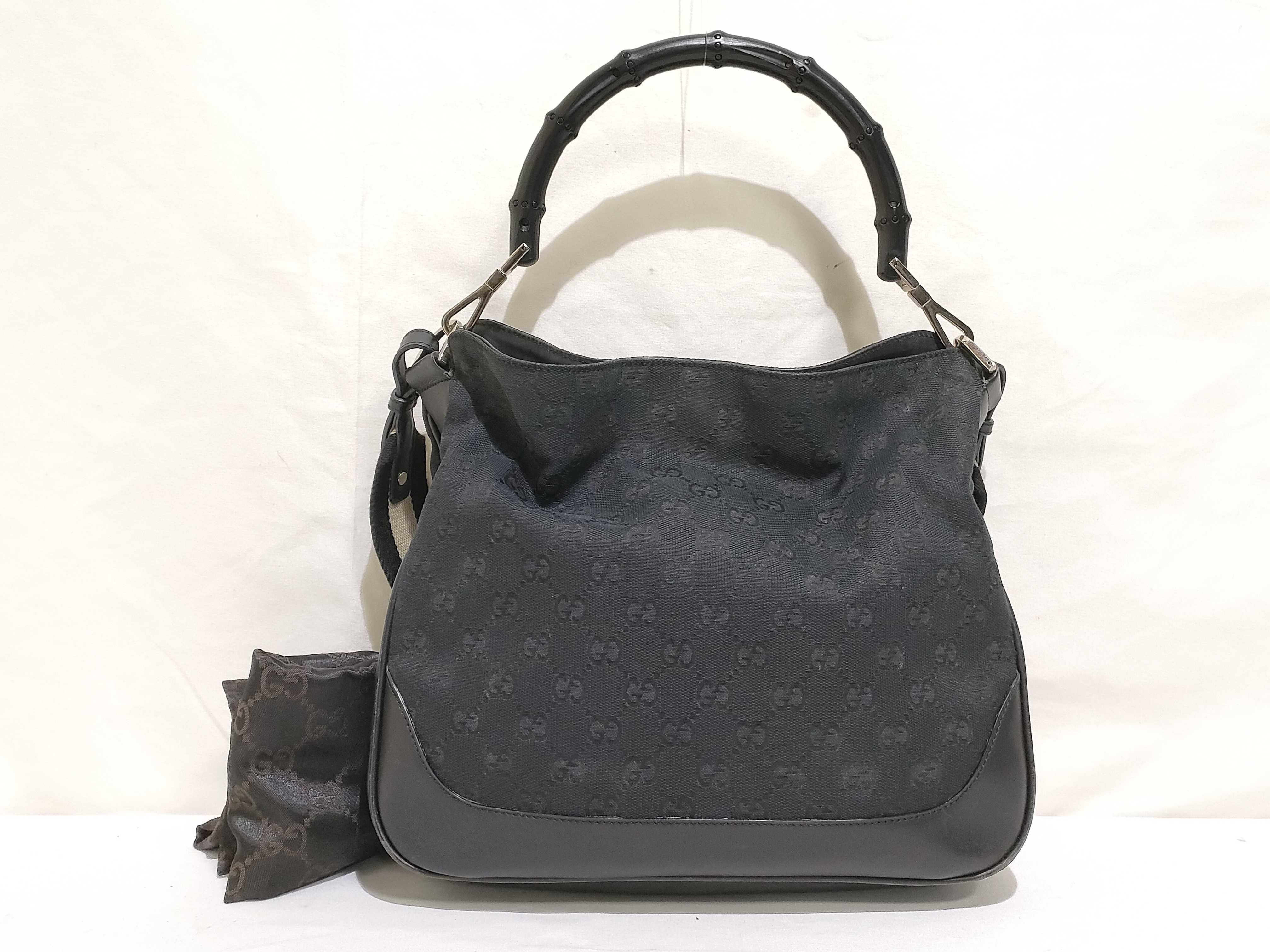Bamboo 2-Way Handbag/Shoulder Bag, GG Canvas, Bamboo, Black/Navy Handbag (001.4095)