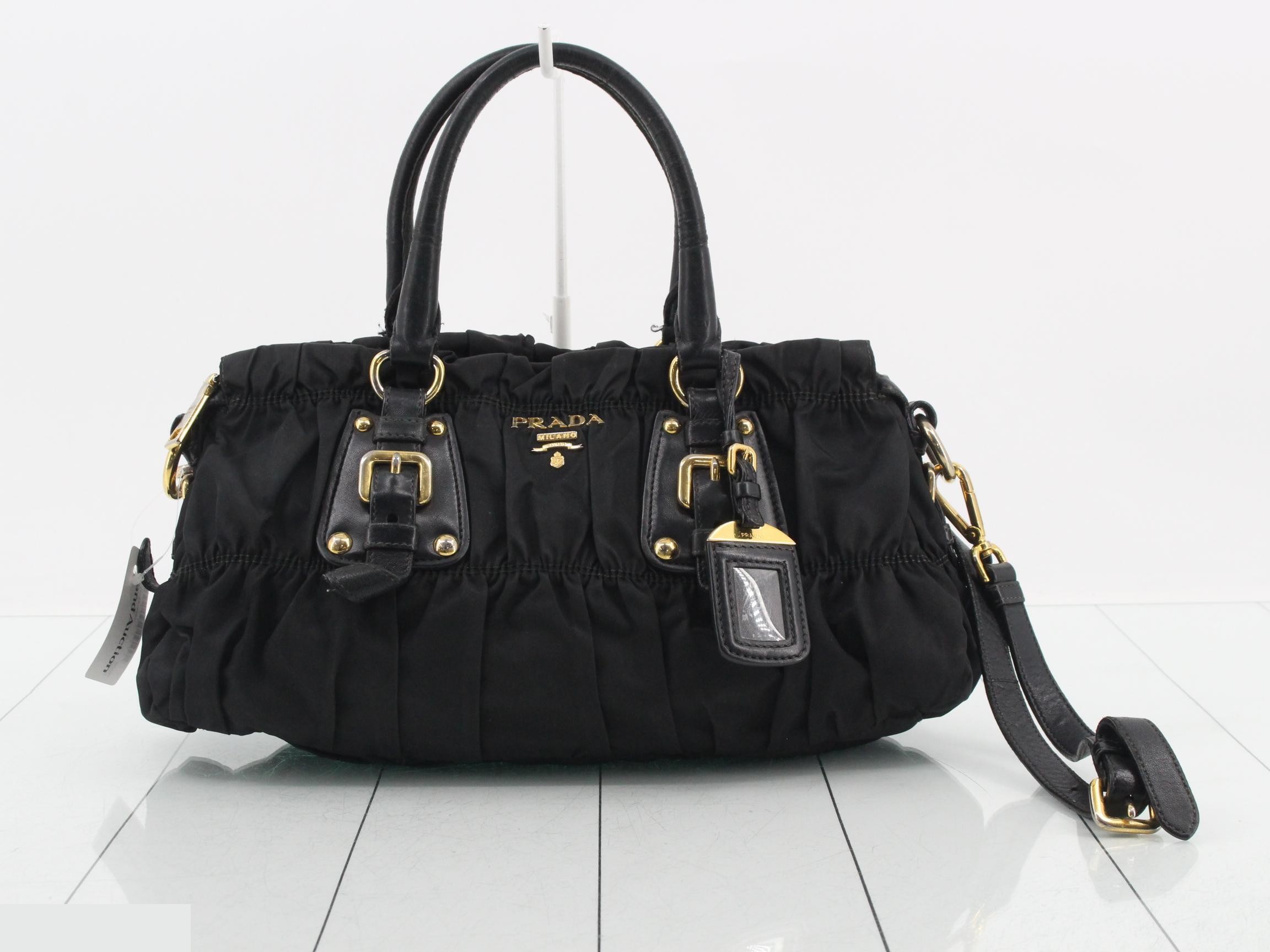 Gathered 2-Way Handbag/Shoulder Bag, Black