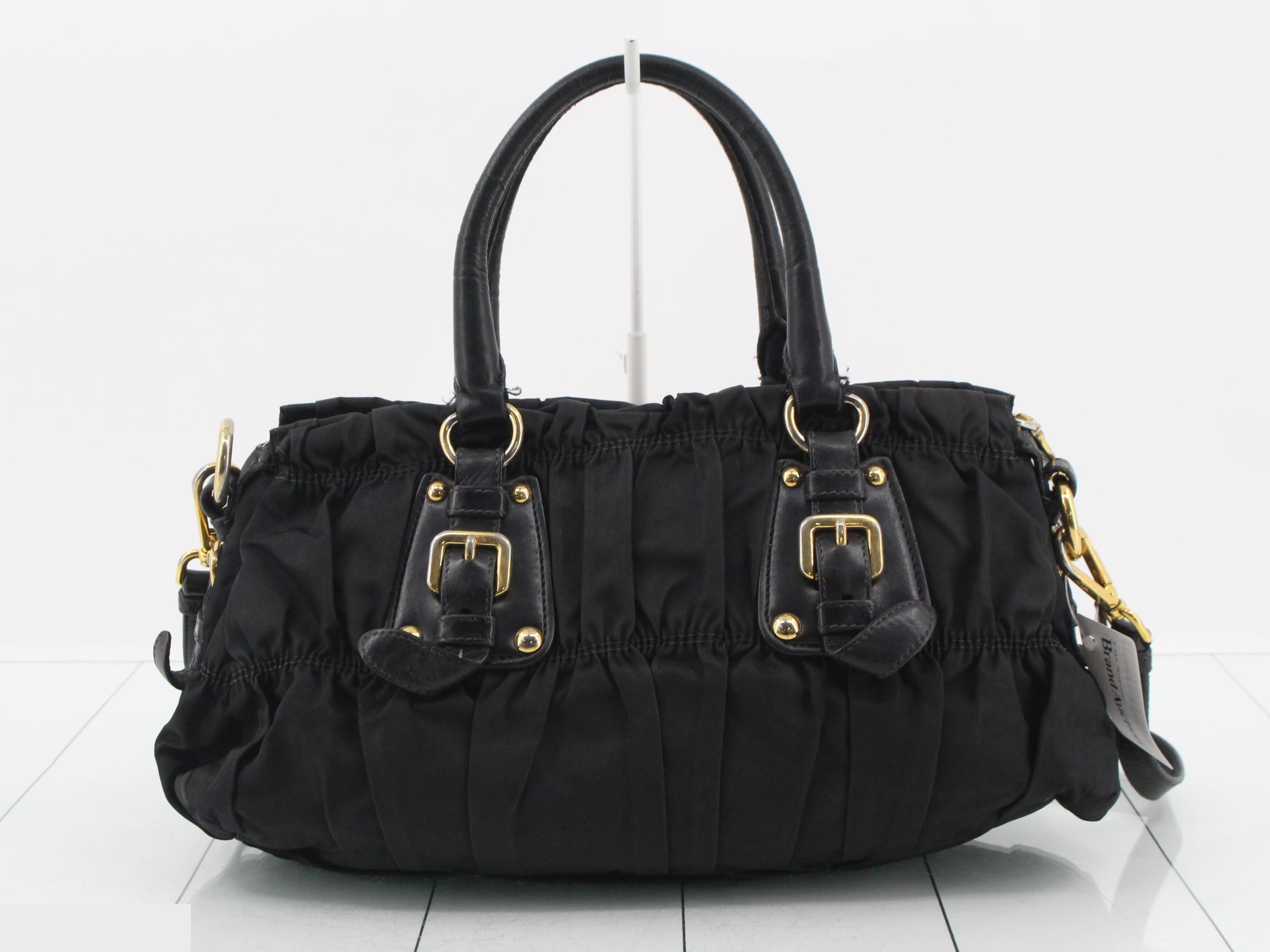 Gathered 2-Way Handbag/Shoulder Bag, Black — view 2