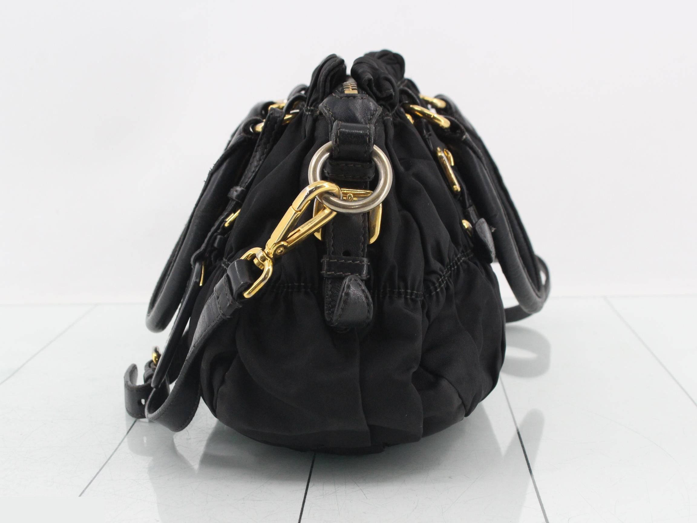 Gathered 2-Way Handbag/Shoulder Bag, Black — view 3