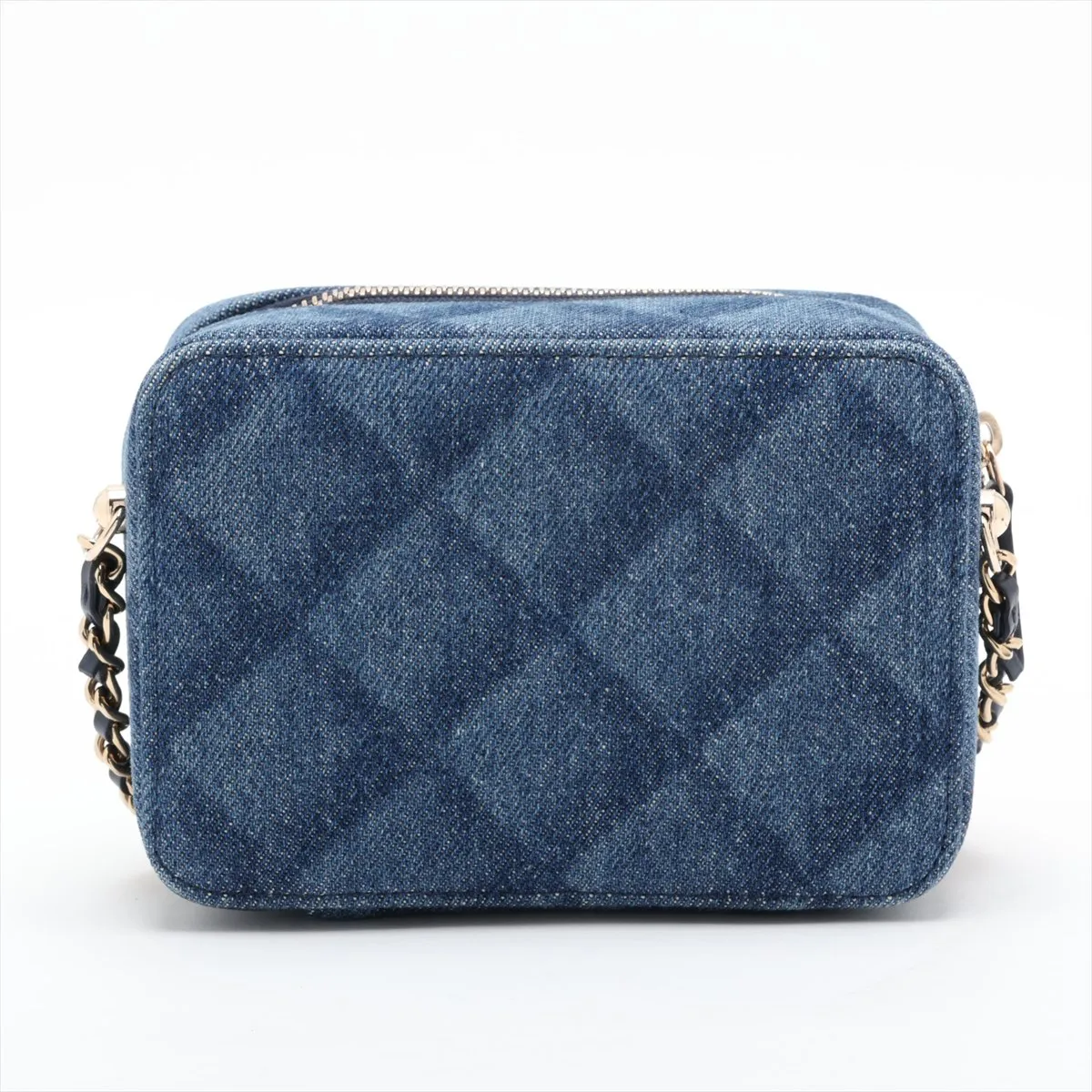 Matelassé Denim Chain Shoulder Bag, Blue, Gold Hardware, JK003974, Random Serial Number — view 2